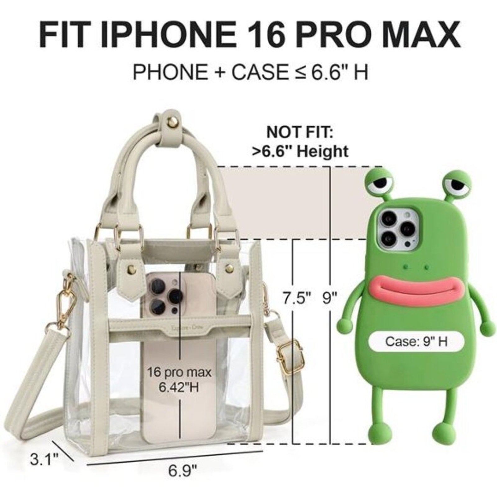 Clear Stadium-Approved Crossbody Bag Transparent Purse with Faux Leather Trim