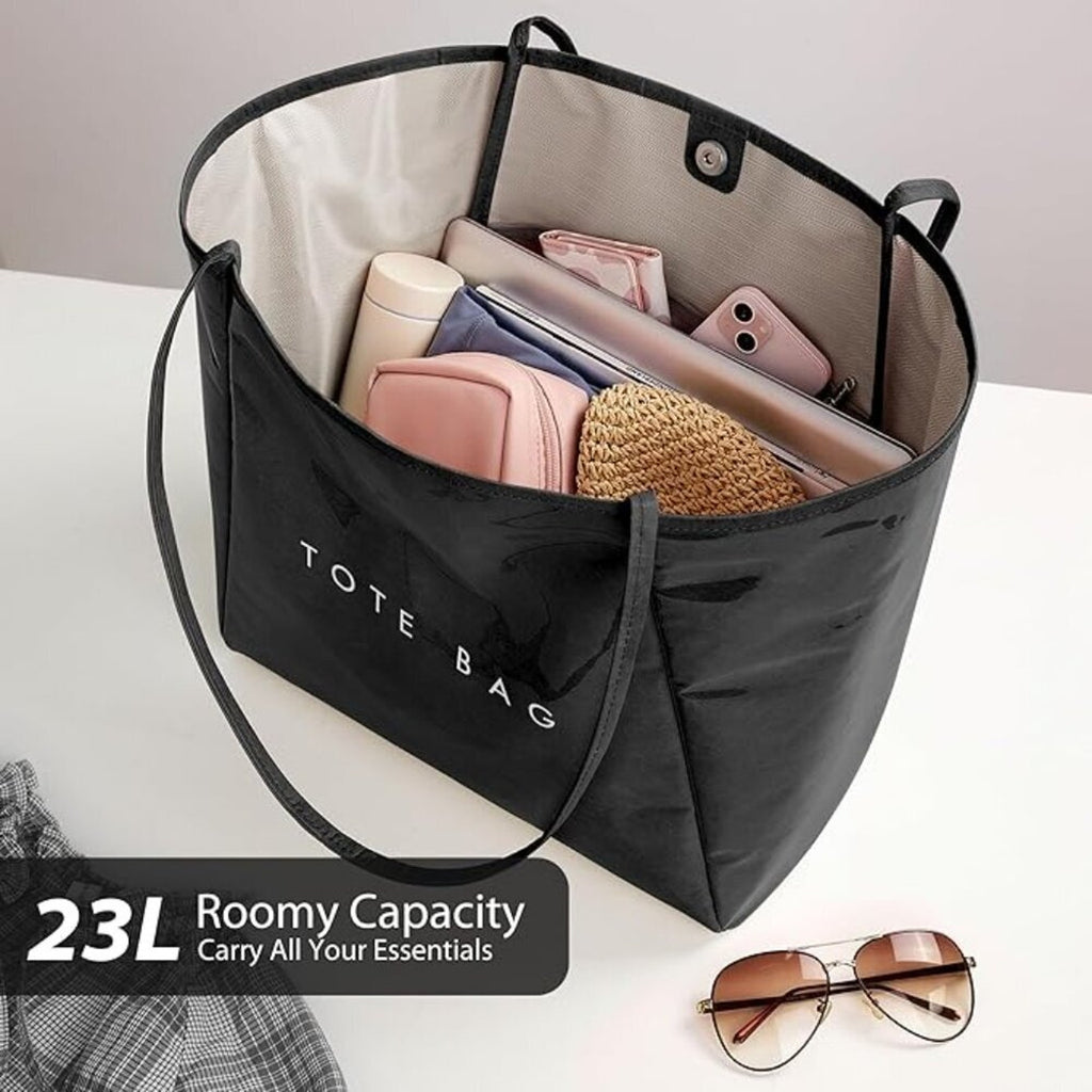 Women’s Large PVC Black Tote Bag Oversized Shopper Handbag with Shoulder Straps
