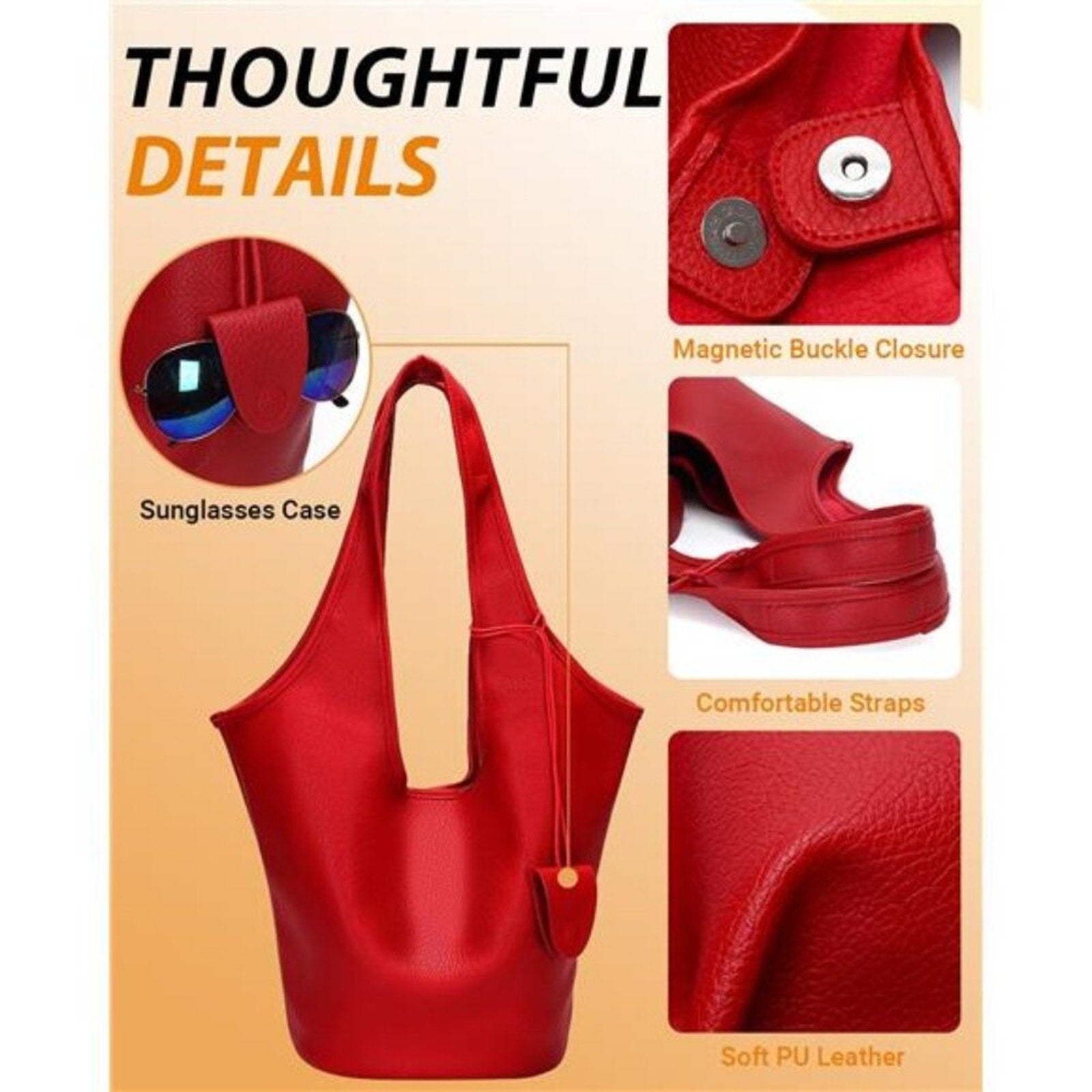 Herald Slouchy Hobo Bags for Women 2PCS Vegan Leather Large Capacity Shoulder