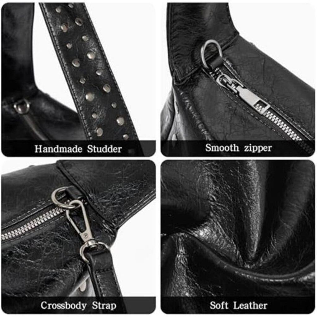 Black Studded Y2K Shoulder Bag for Women Small Vegan Leather Purse Chic