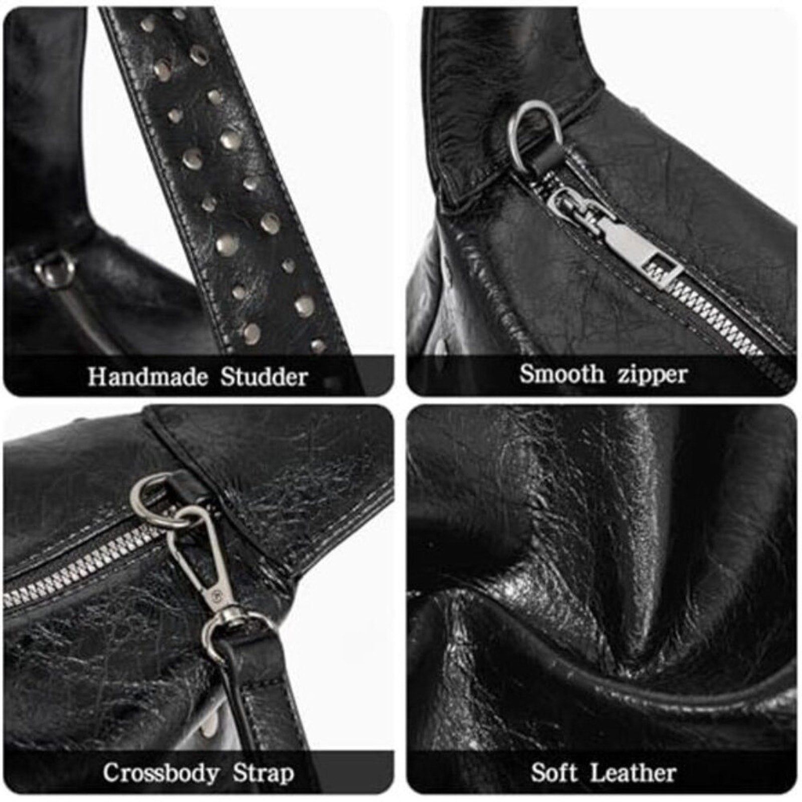 Black Studded Y2K Shoulder Bag for Women Small Vegan Leather Purse Chic
