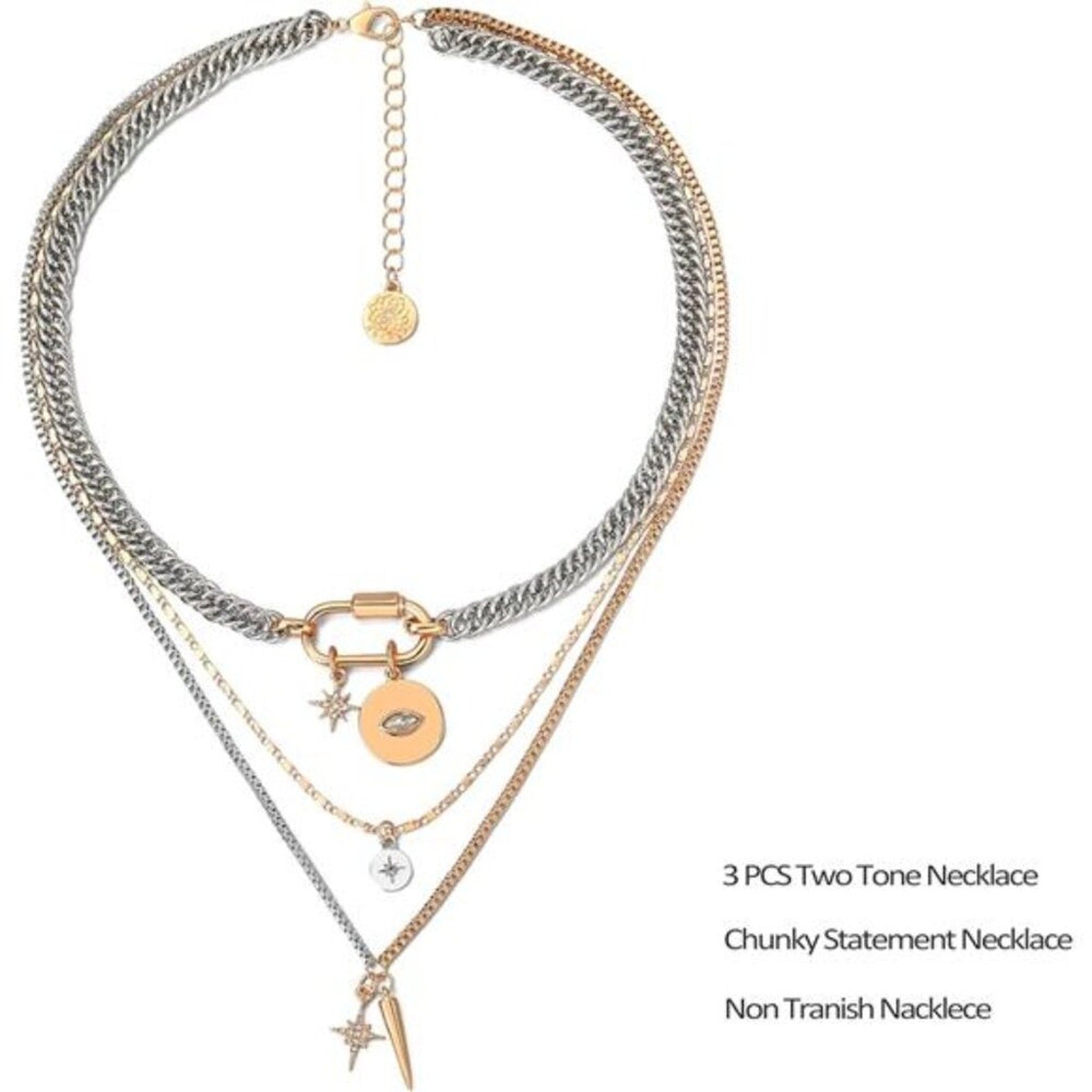 3 Pcs Gold Statement Necklace Muliti Layered Necklaces for Women Chunky Two Tone