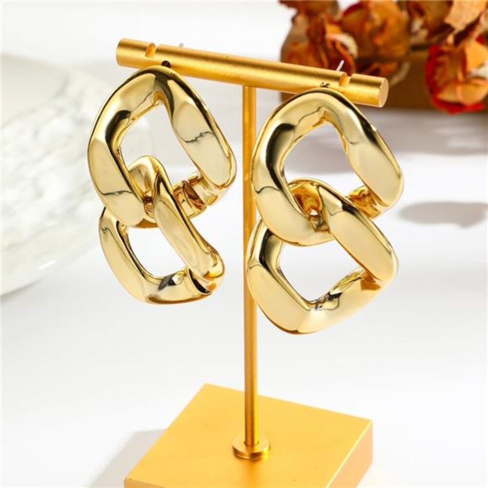 Acrylic Gold Tone  Chunky Chain Elegant Necklace Earrings Set