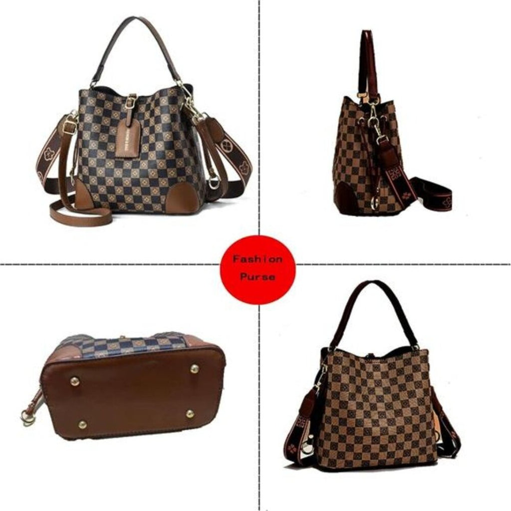 Cross Body Bag Purses Brown & Black  Vegan Leather Crossbody Bucket Bag