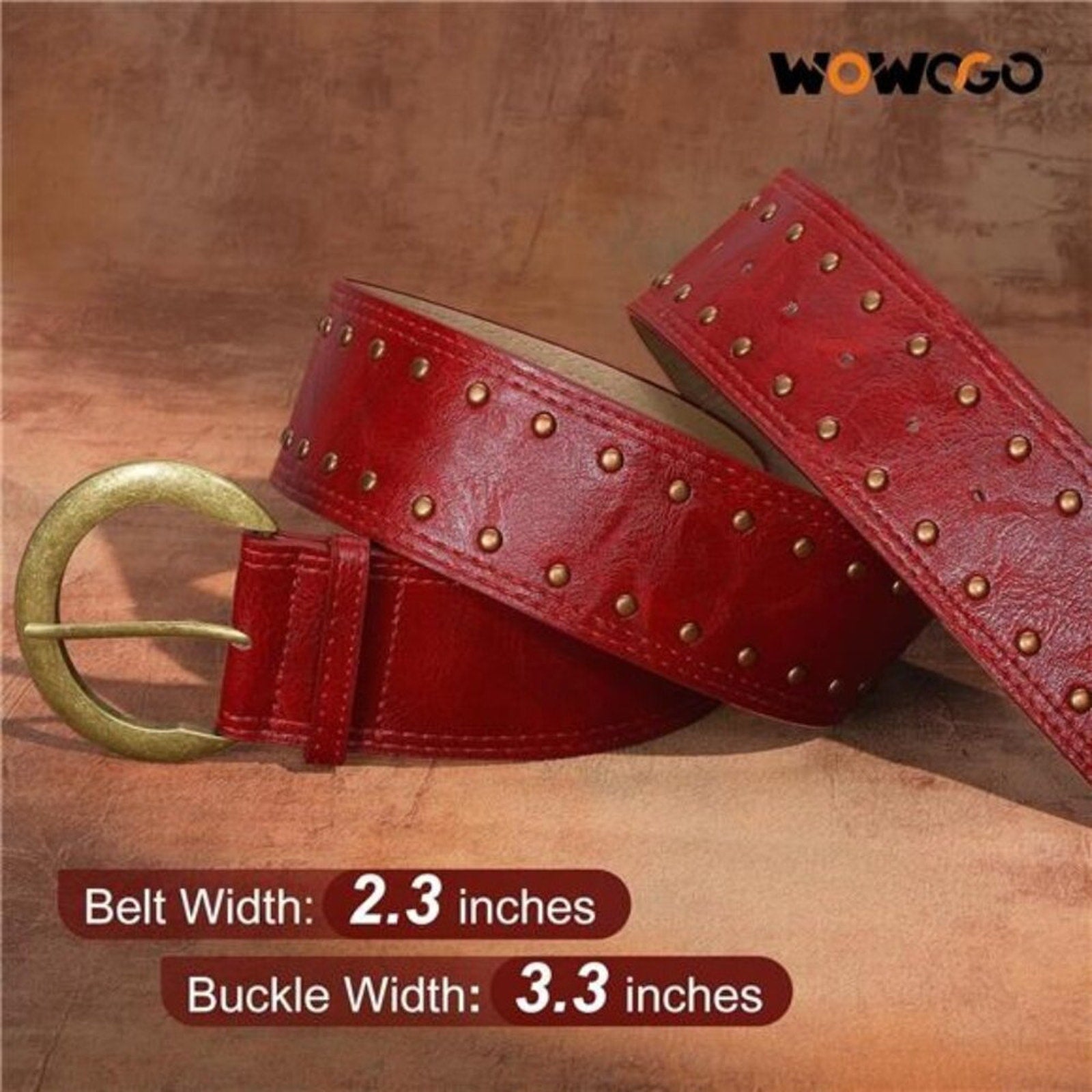 Wide Chunky Red Leather Belts for Women 2.3" Western Vintage Studded Thick Waist