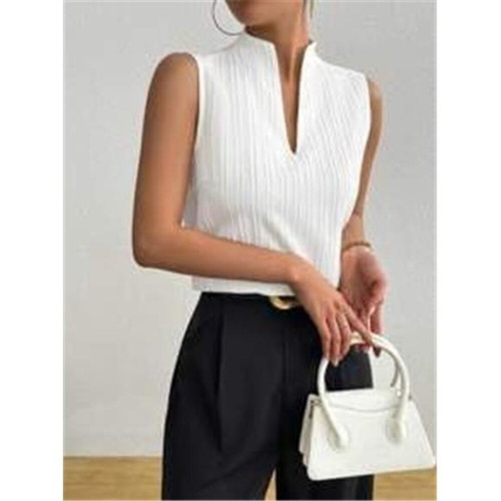 Women's Deep V Neck Sleeveless Work White Tops Ta Tops Blouses Business Casual