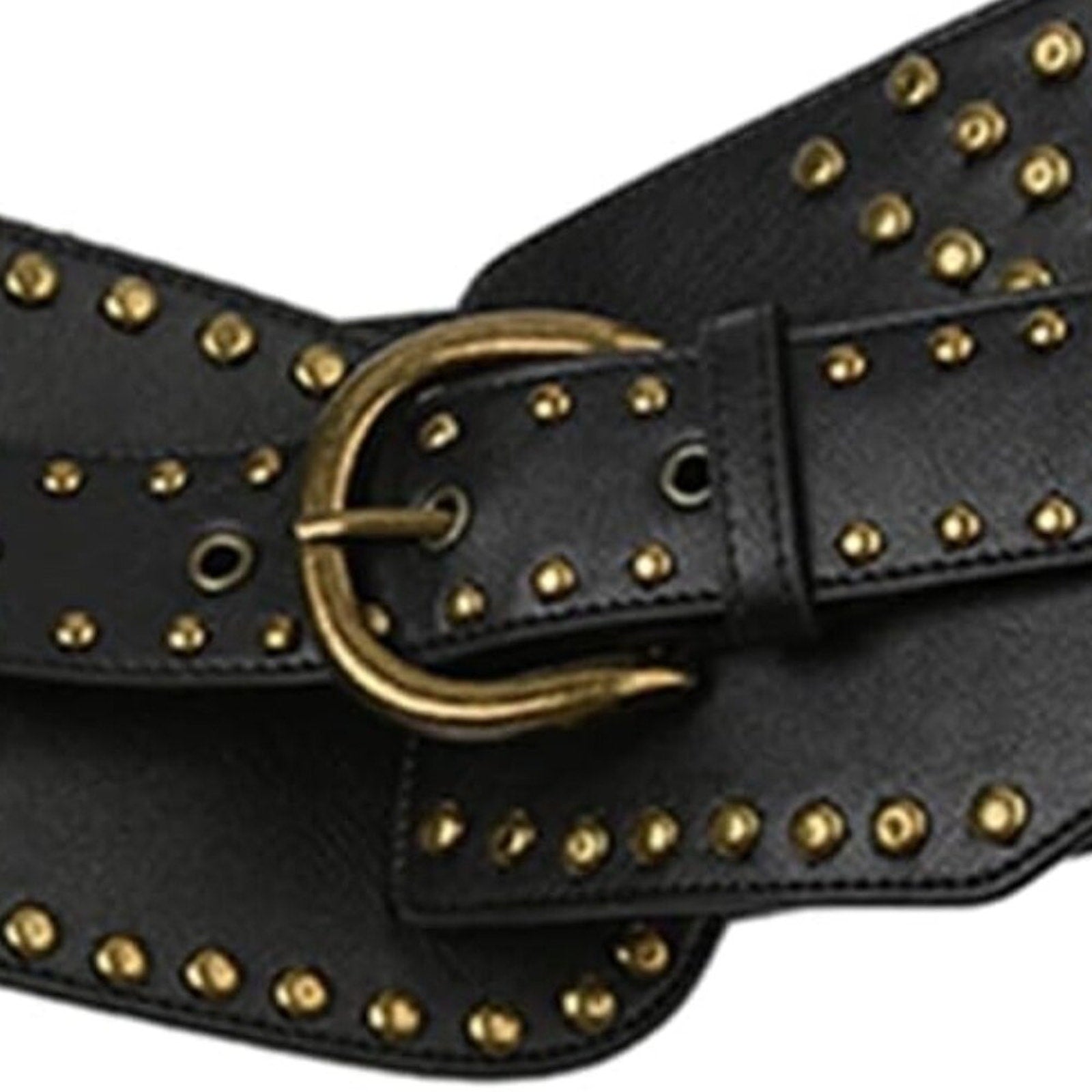 Black Wide Studded Leather Belt Waist Cinch Belt with Antique Gold Buckle