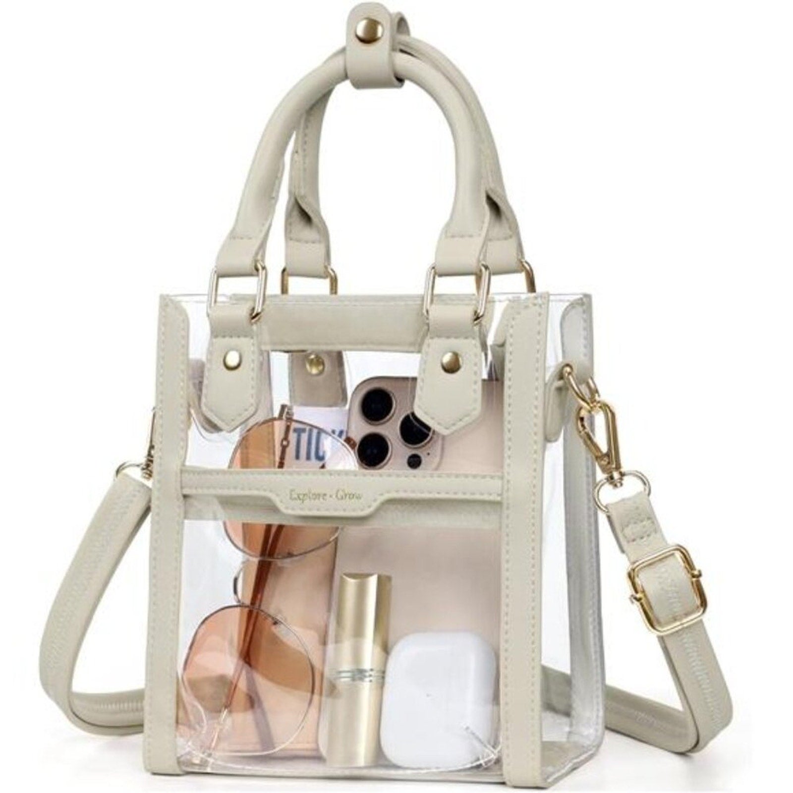 Clear Stadium-Approved Crossbody Bag Transparent Purse with Faux Leather Trim