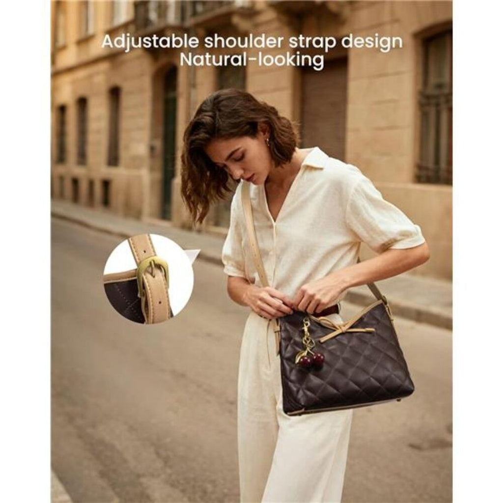 Purses for Women Soft Brown Vegan Leather Hobo Handbags Quilted Crossbody Bag