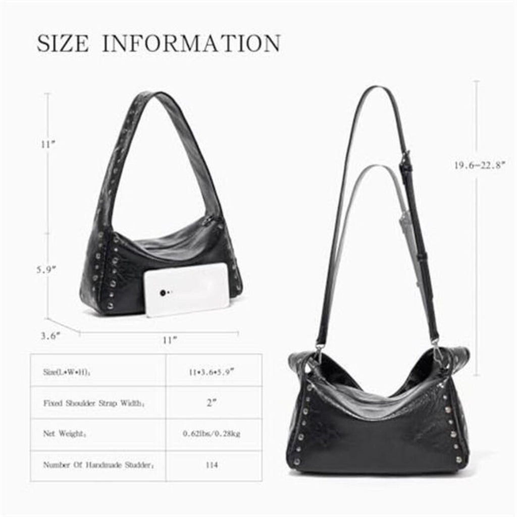 Black Studded Y2K Shoulder Bag for Women Small Vegan Leather Purse Chic