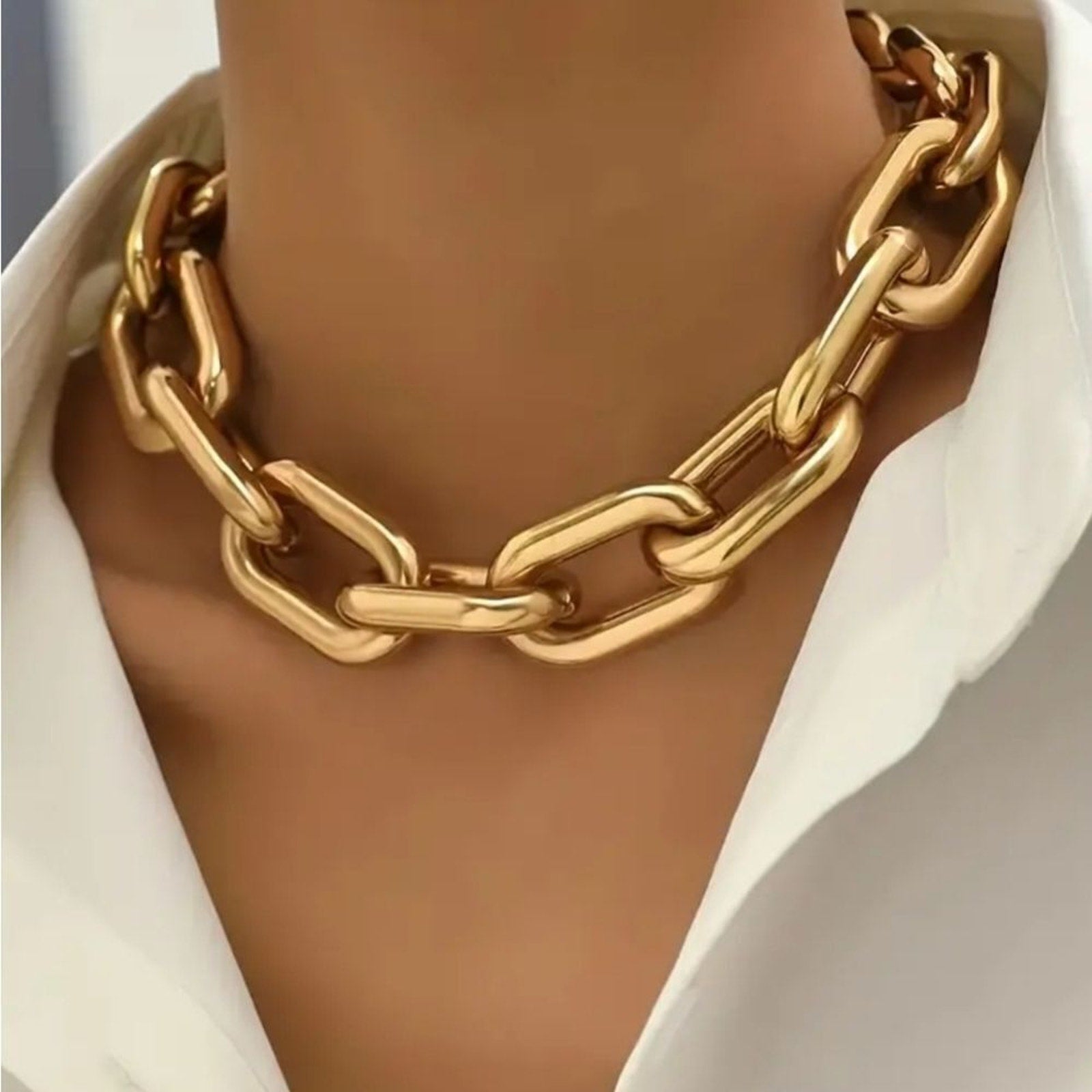 Chunky Chain Necklace Metal Punk Hip Hop Style