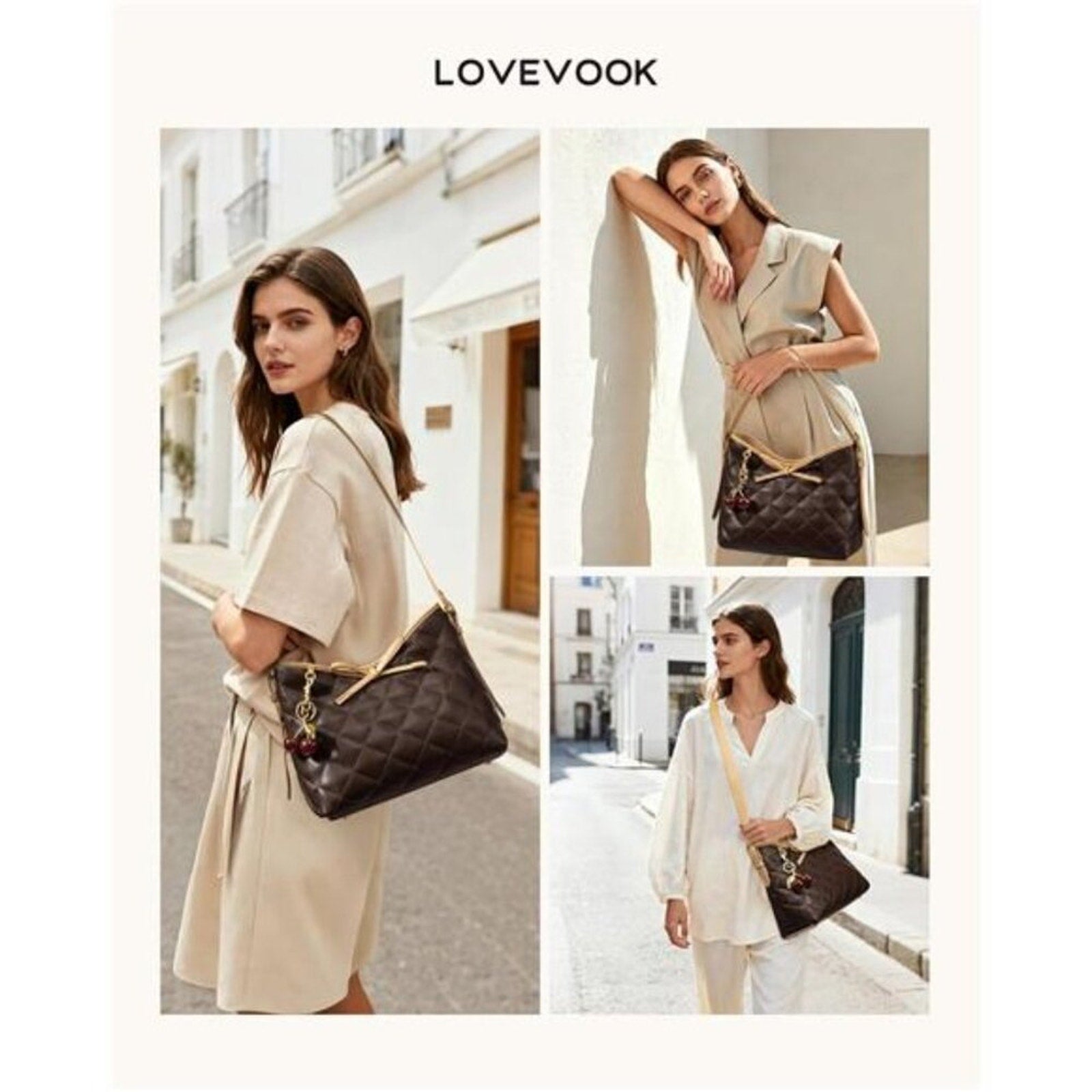 Purses for Women Soft Brown Vegan Leather Hobo Handbags Quilted Crossbody Bag