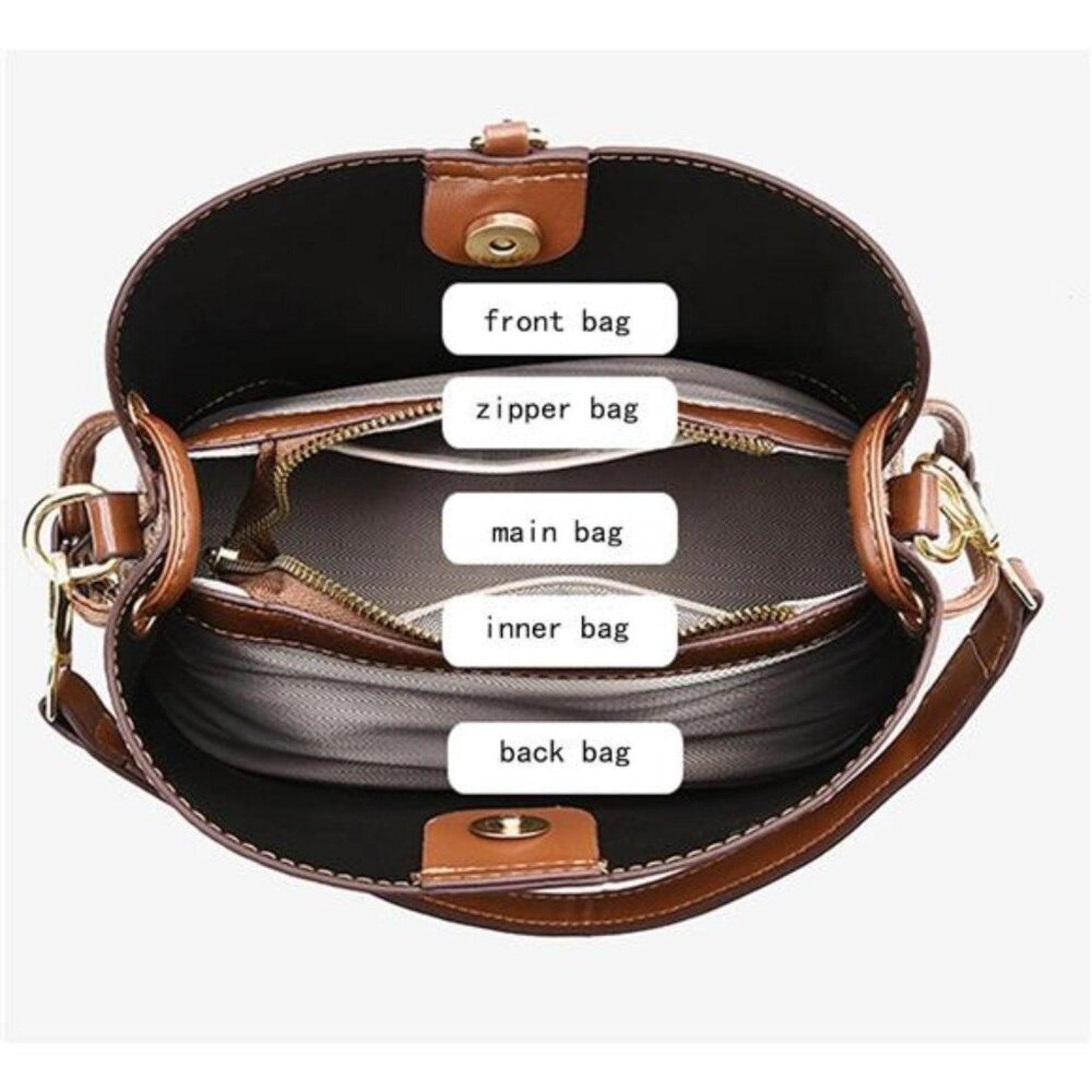 Cross Body Bag Purses Brown & Black  Vegan Leather Crossbody Bucket Bag