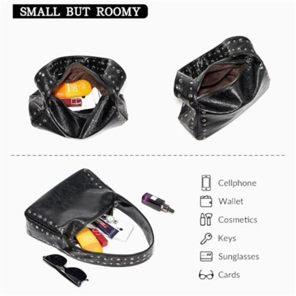 Black Studded Y2K Shoulder Bag for Women Small Vegan Leather Purse Chic