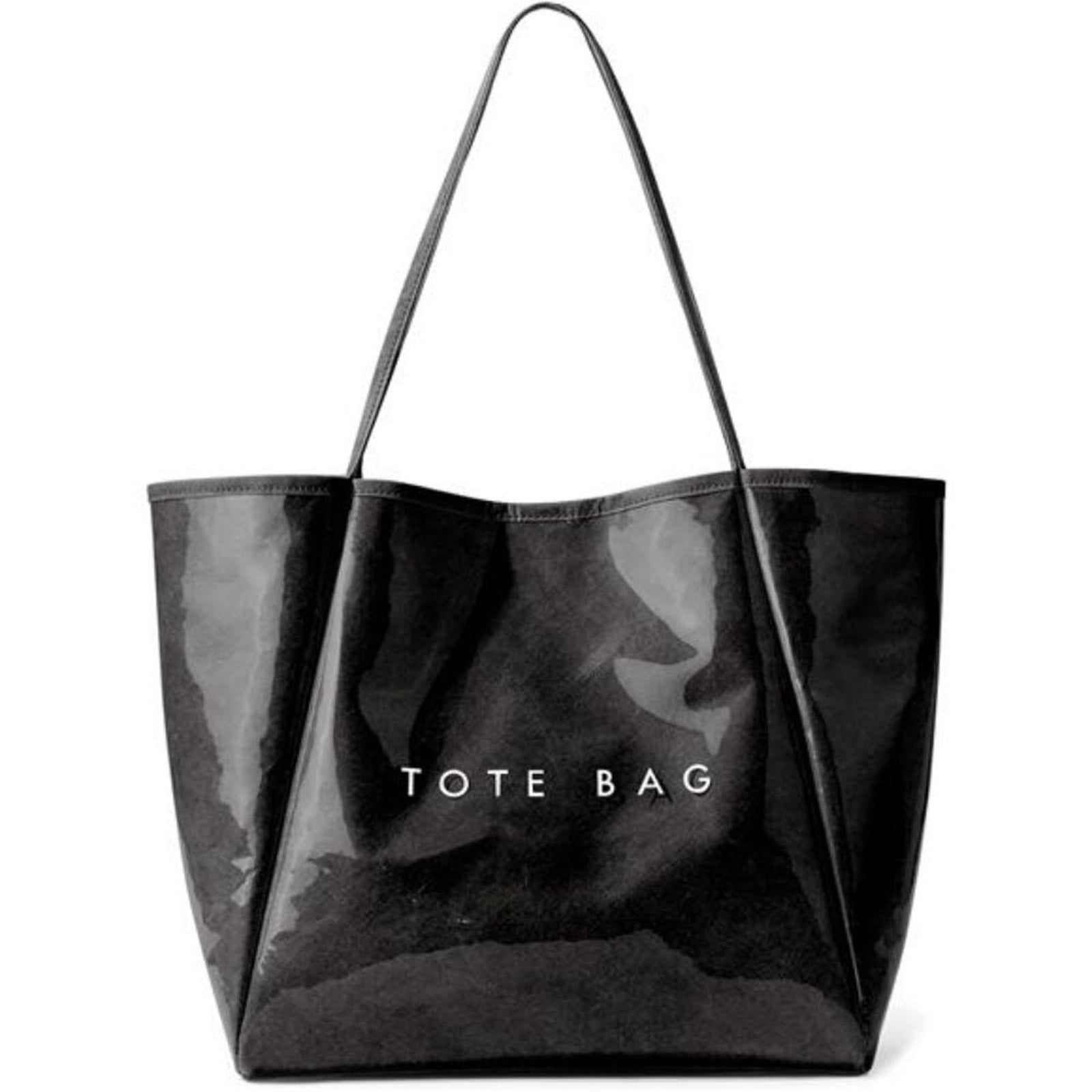 Women’s Large PVC Black Tote Bag Oversized Shopper Handbag with Shoulder Straps