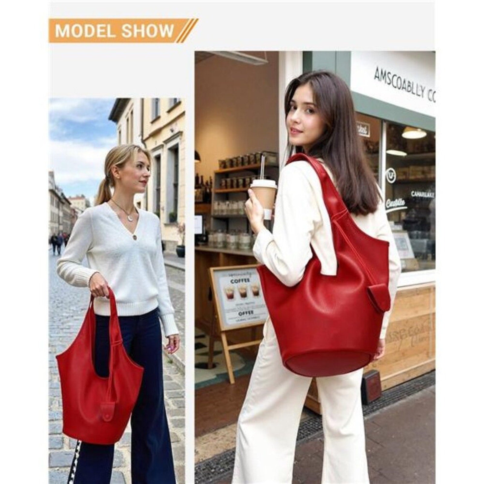 Herald Slouchy Hobo Bags for Women 2PCS Vegan Leather Large Capacity Shoulder