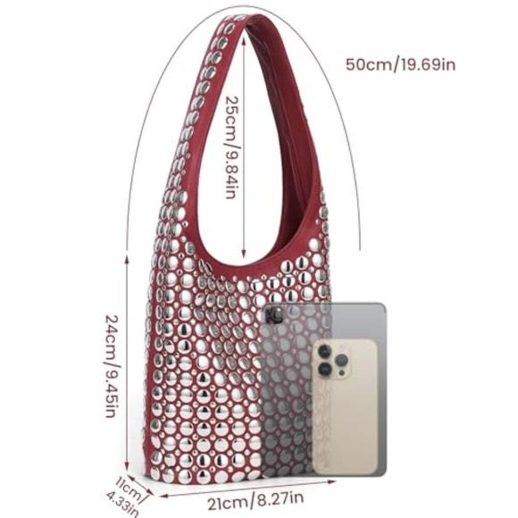 Vegan Leather Studded Tote Bag Women Y2K Hobo Shoulder Purse