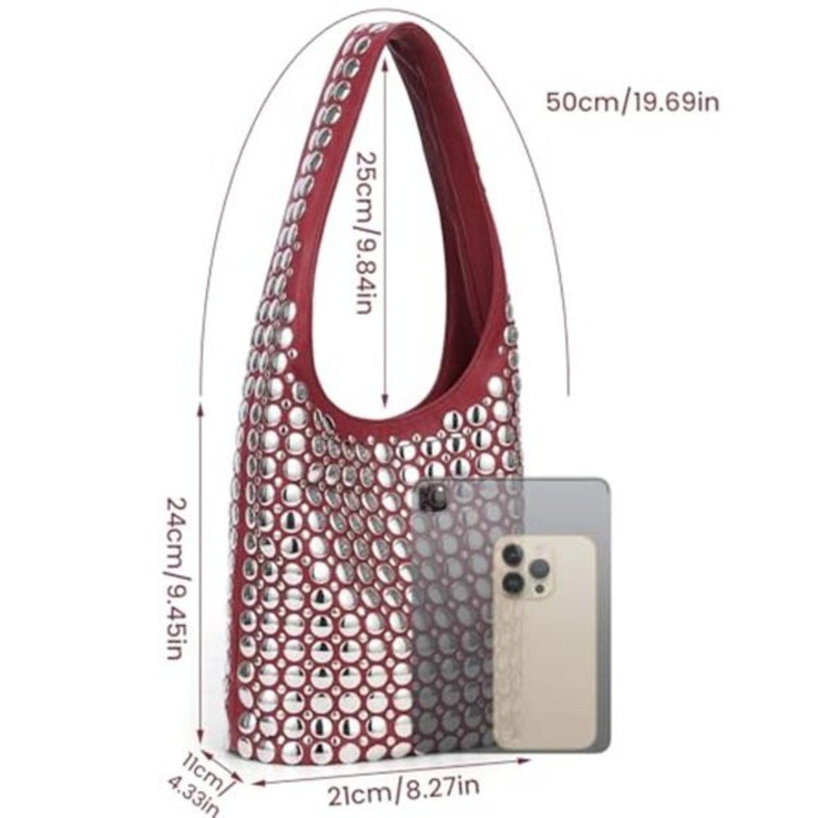 Vegan Leather Studded Tote Bag Women Y2K Hobo Shoulder Purse