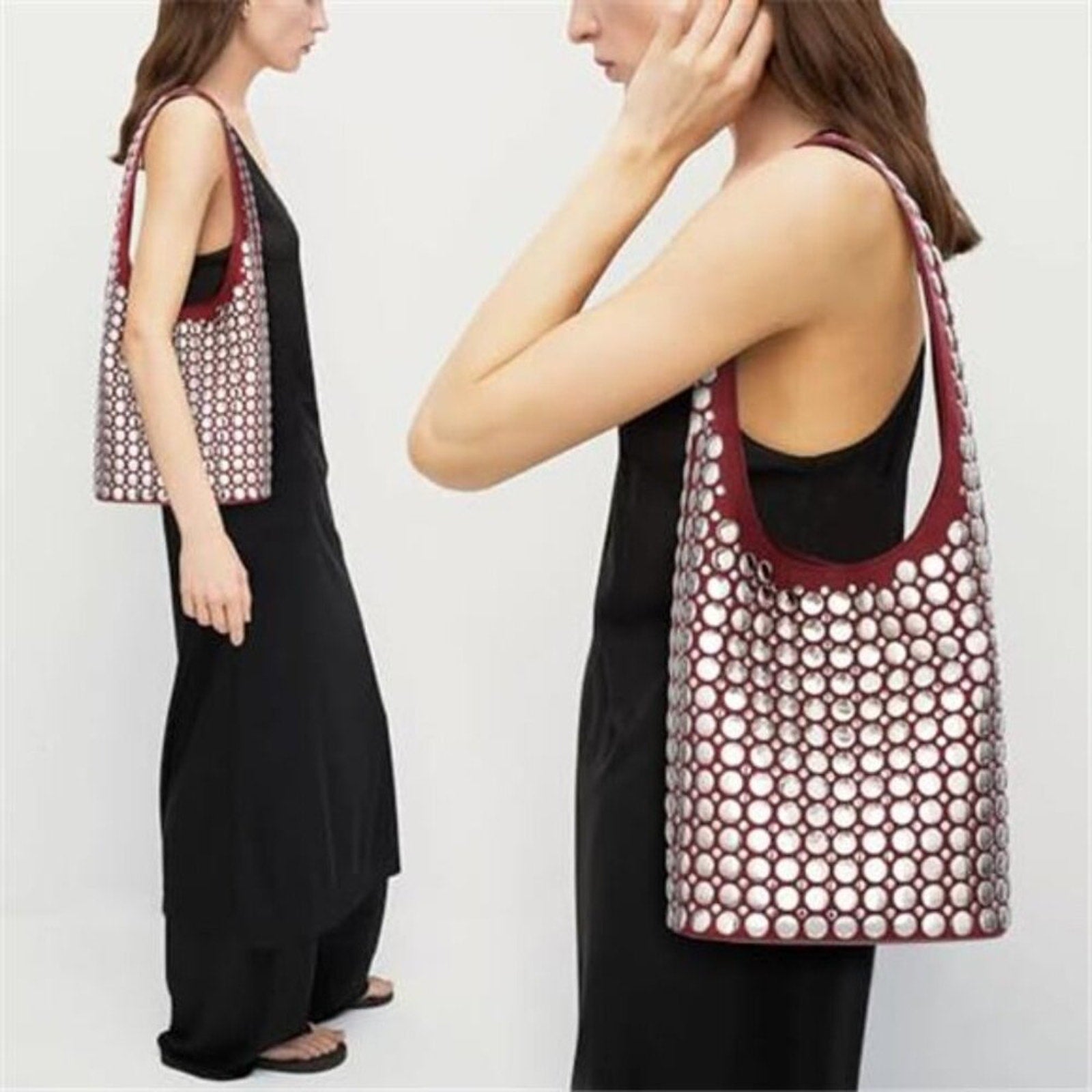 Vegan Leather Studded Tote Bag Women Y2K Hobo Shoulder Purse