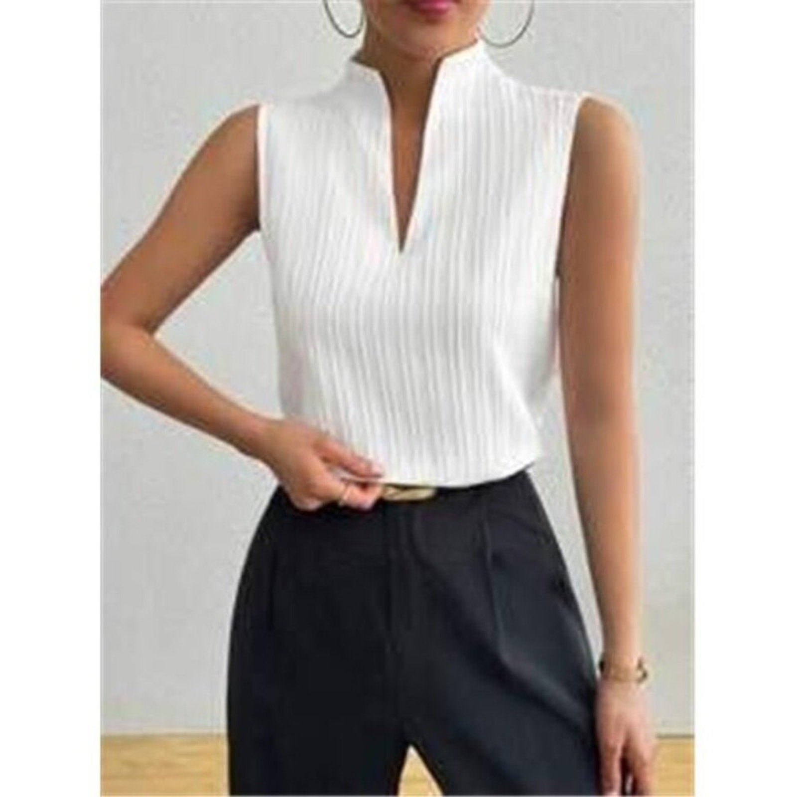 Women's Deep V Neck Sleeveless Work White Tops Ta Tops Blouses Business Casual