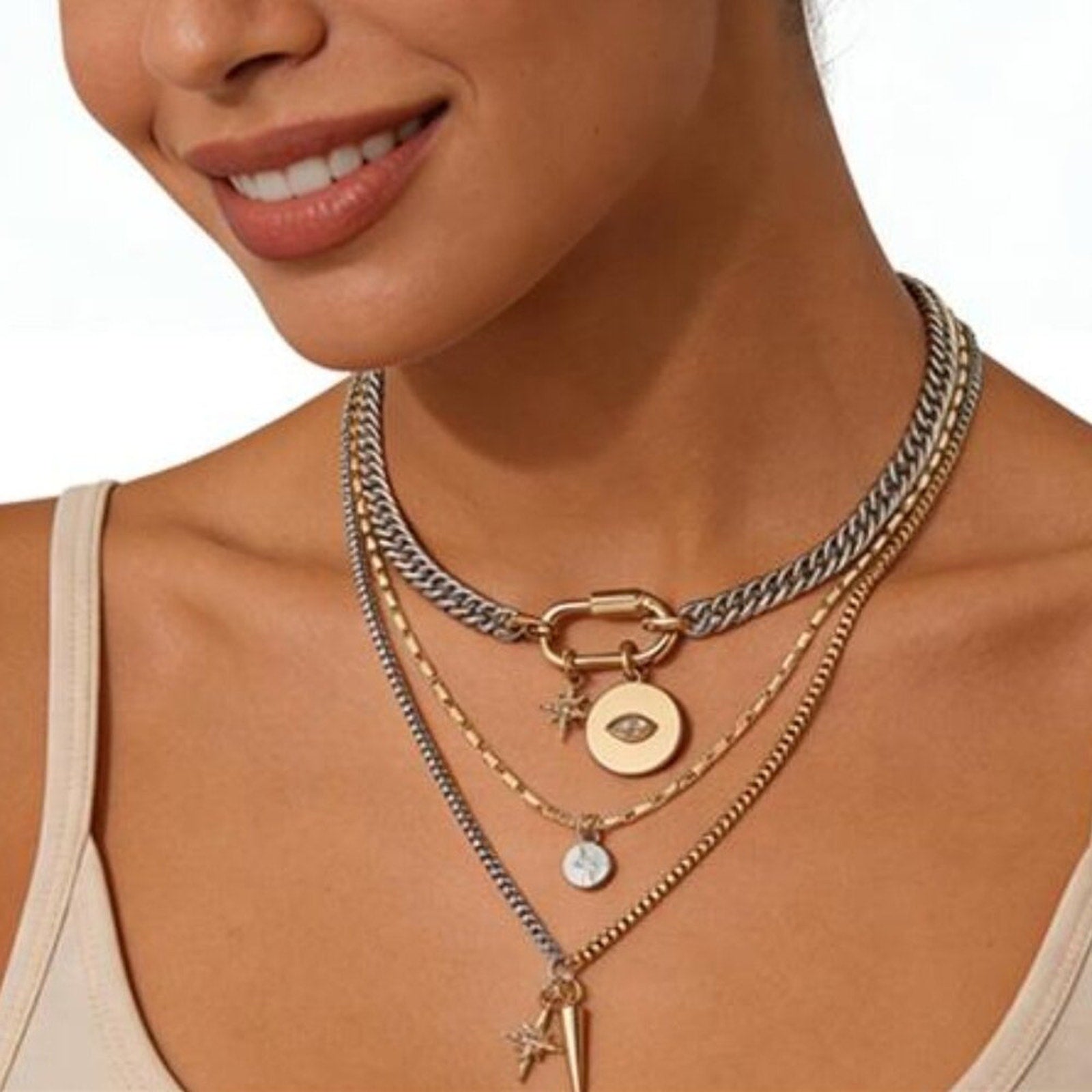 3 Pcs Gold Statement Necklace Muliti Layered Necklaces for Women Chunky Two Tone