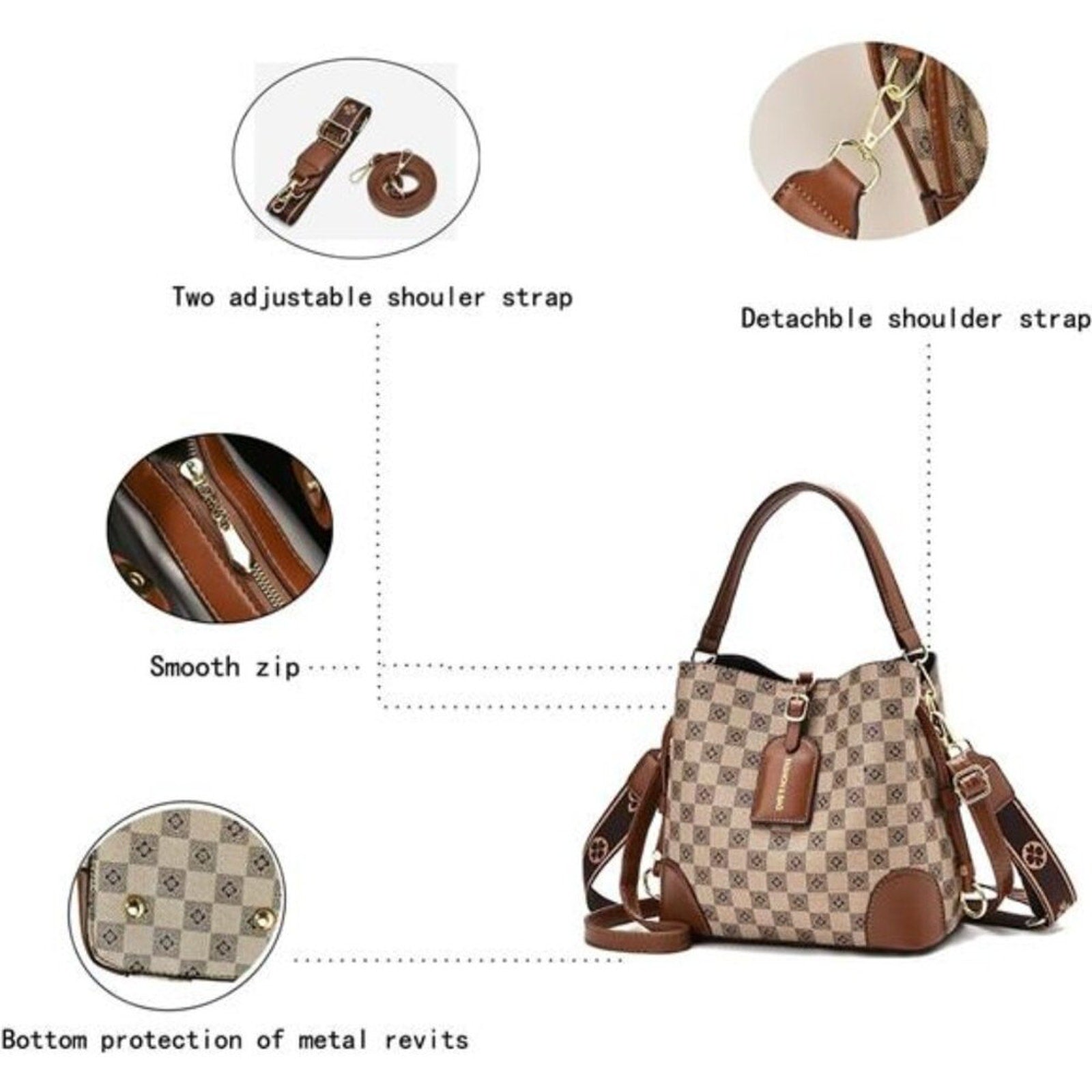 Cross Body Bag Purses Brown & Black  Vegan Leather Crossbody Bucket Bag