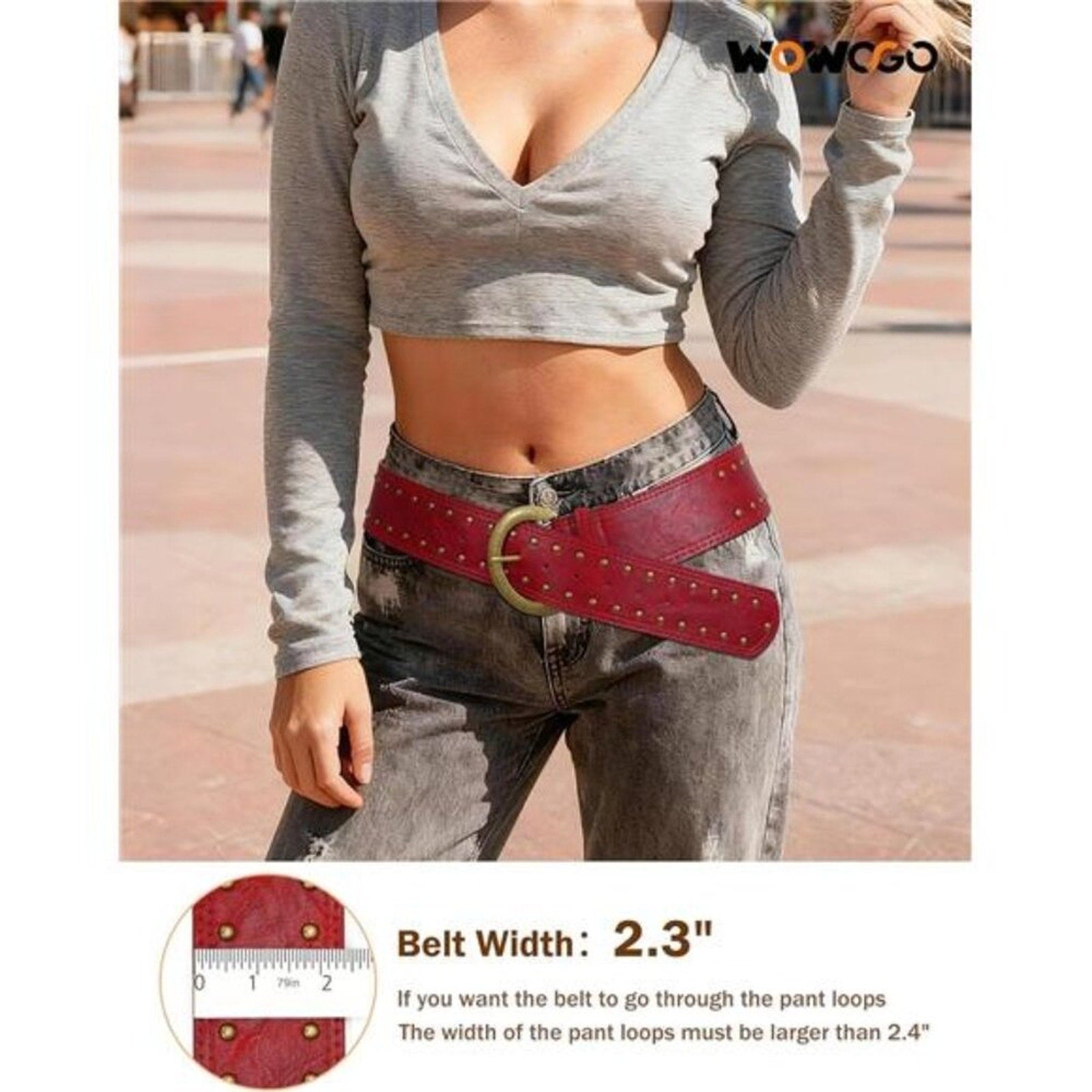 Wide Chunky Red Leather Belts for Women 2.3" Western Vintage Studded Thick Waist