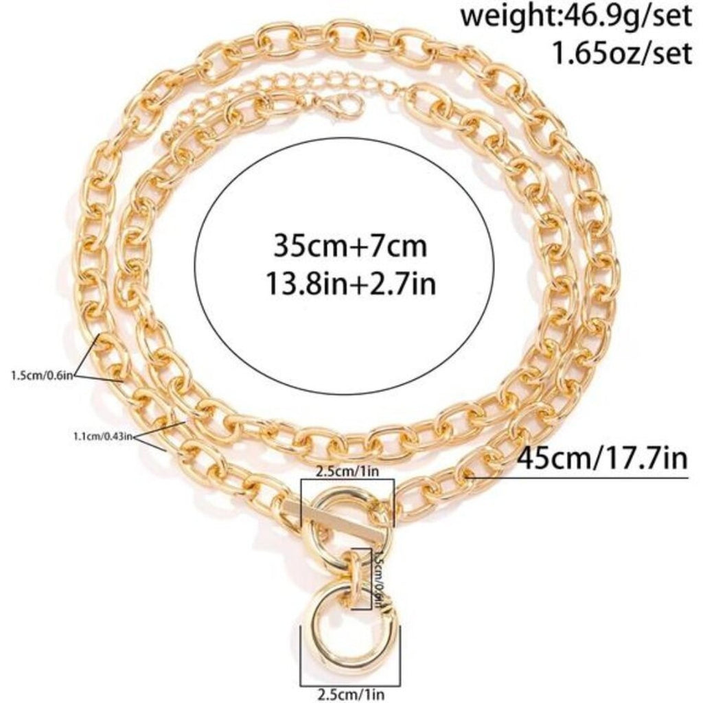 Chunky Gold Chain Necklace for Women Layered Chain with Toggle Circle Pendant