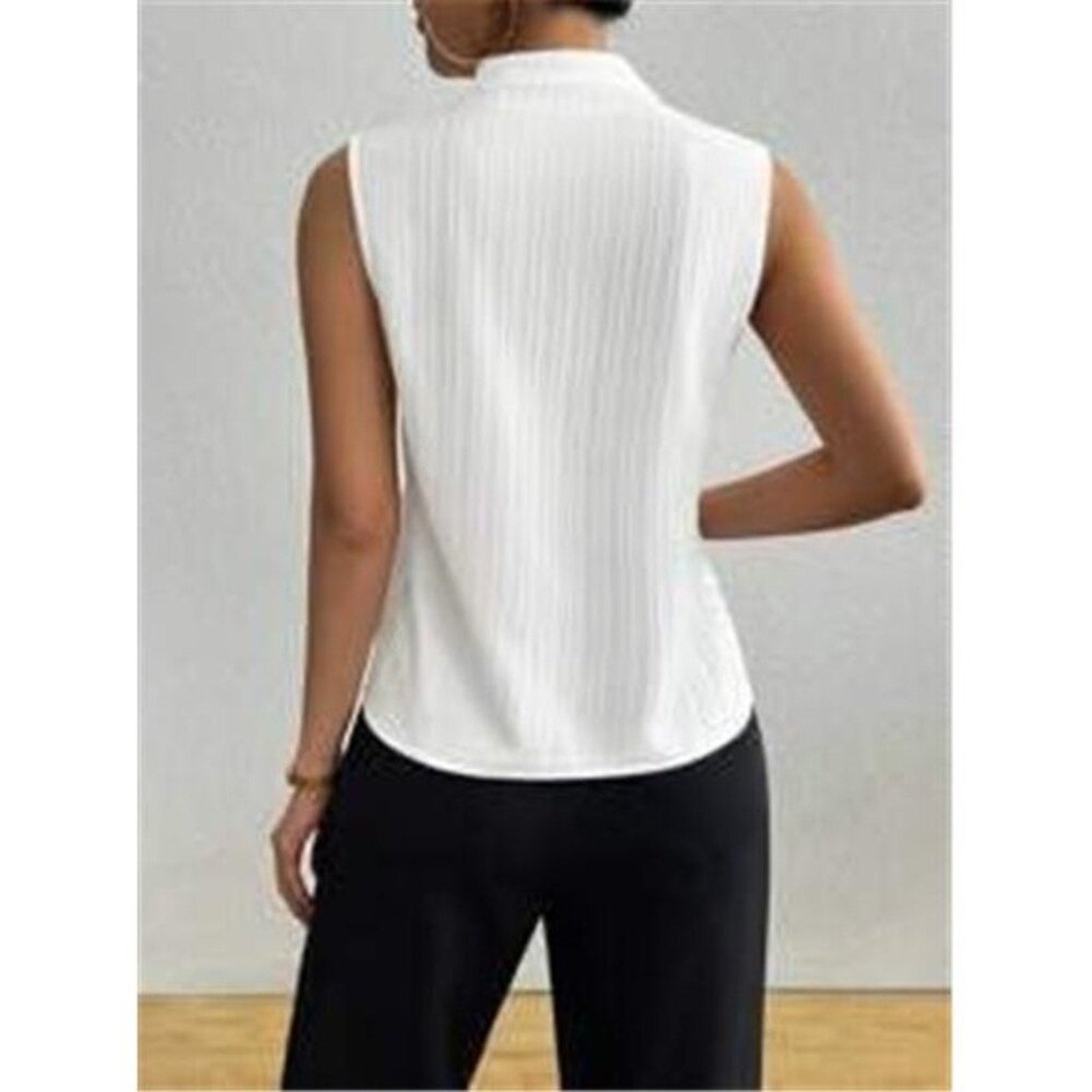 Women's Deep V Neck Sleeveless Work White Tops Ta Tops Blouses Business Casual