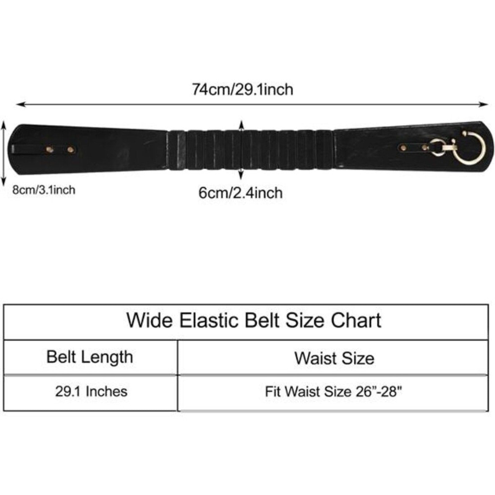 Women's Wide Elastic Waist Belt  Black Vegan Leather Stretch Interlock Buckle