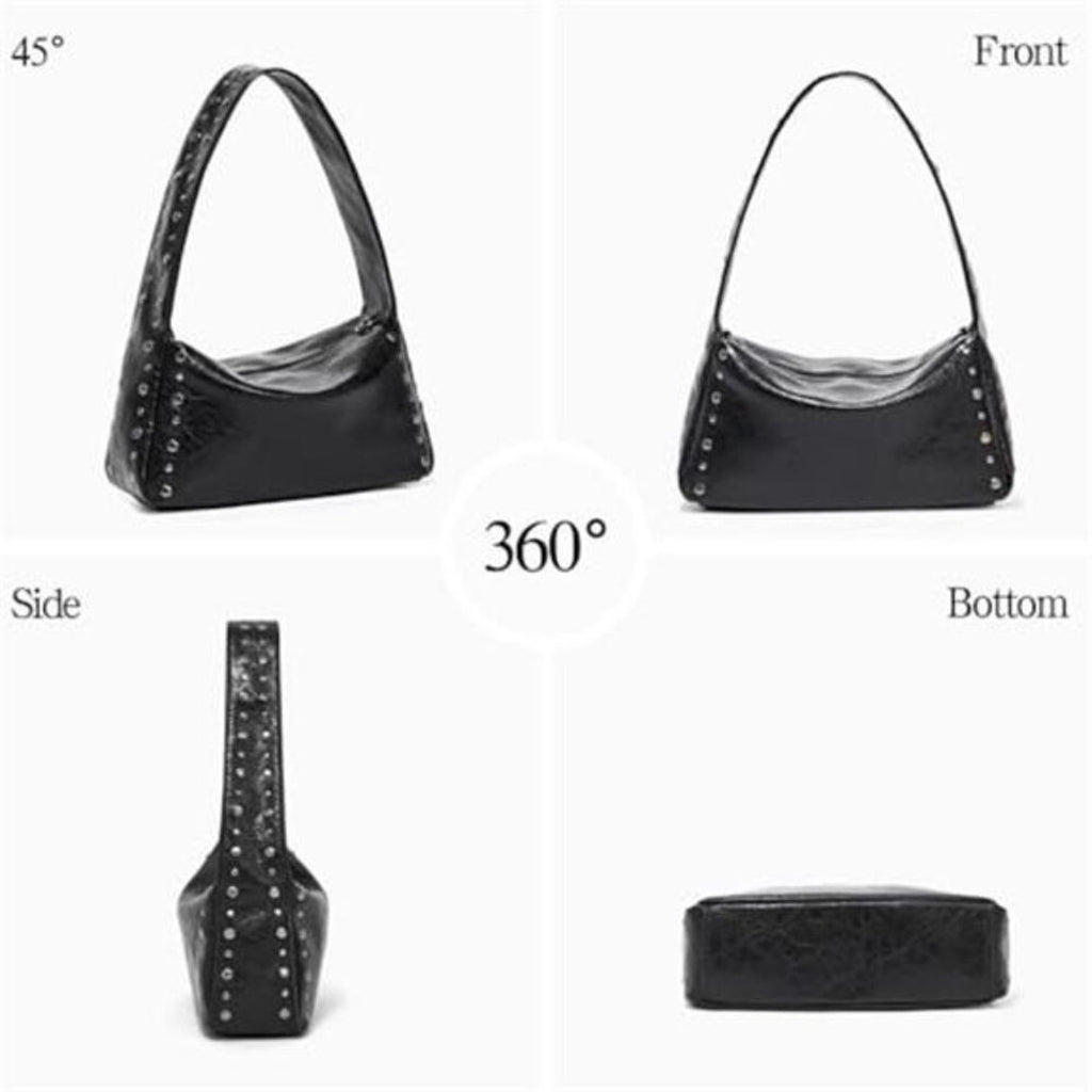 Black Studded Y2K Shoulder Bag for Women Small Vegan Leather Purse Chic