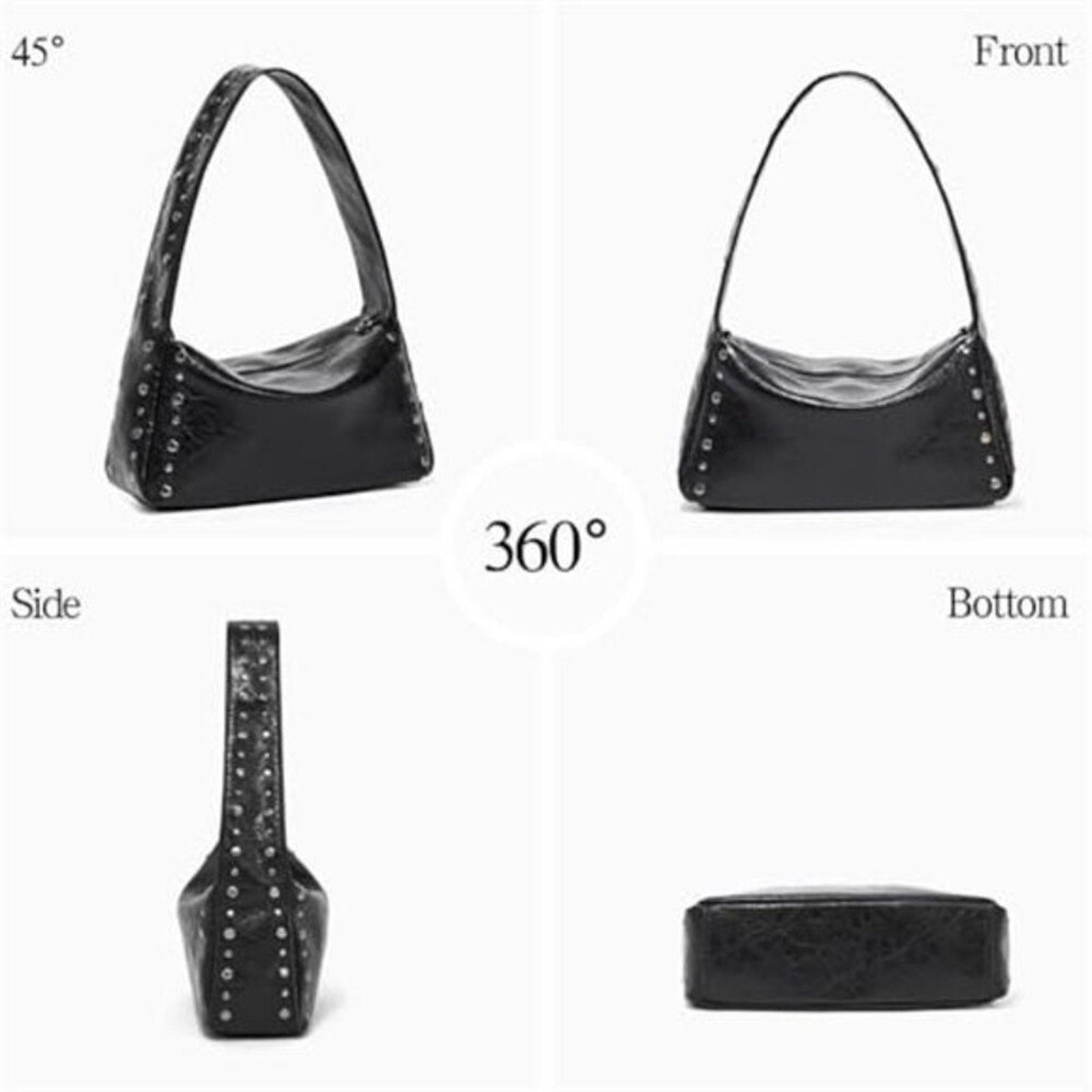 Black Studded Y2K Shoulder Bag for Women Small Vegan Leather Purse Chic