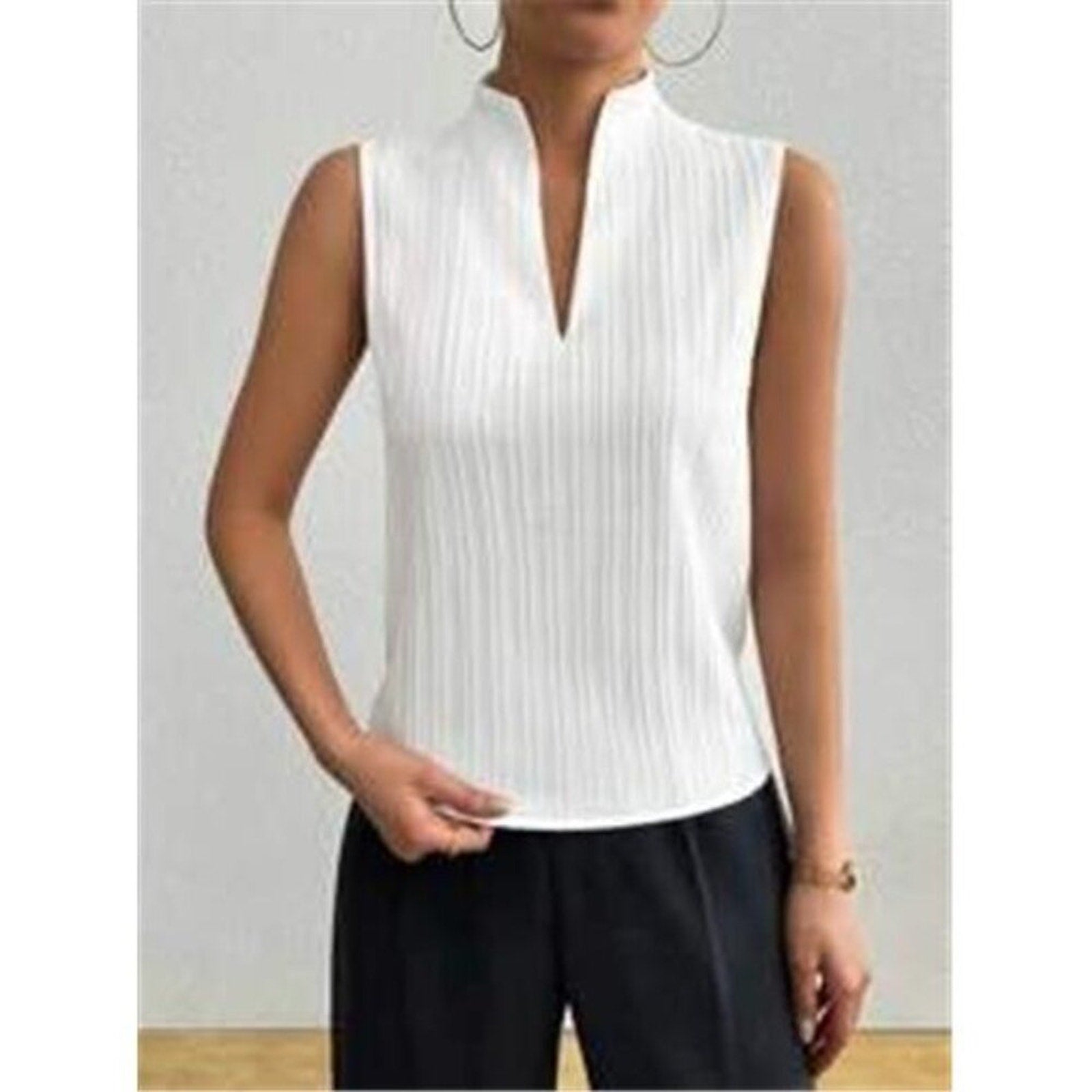 Women's Deep V Neck Sleeveless Work White Tops Ta Tops Blouses Business Casual