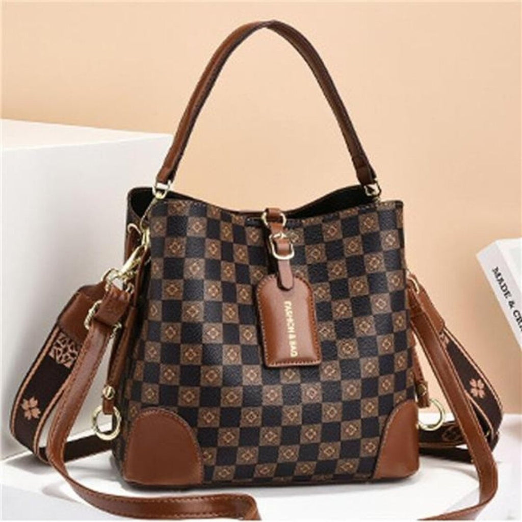 Cross Body Bag Purses Brown & Black  Vegan Leather Crossbody Bucket Bag