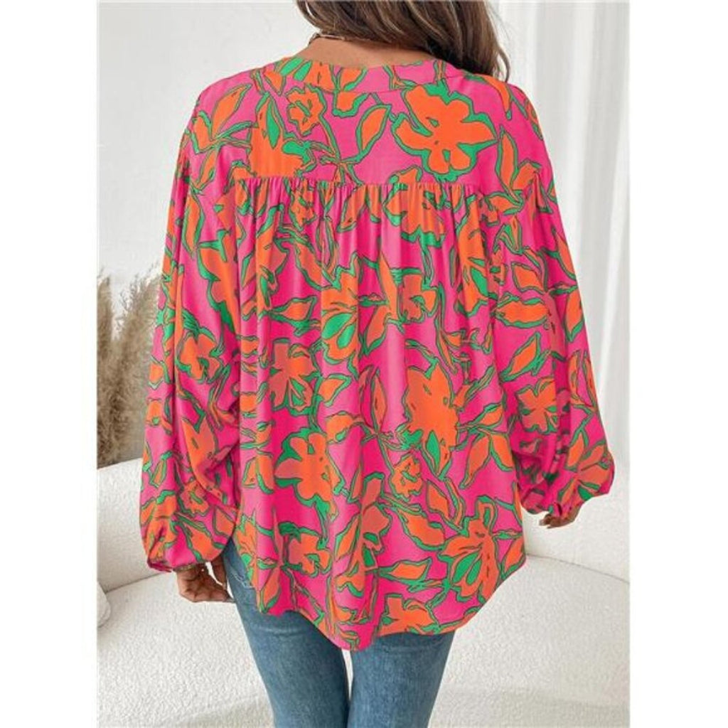 Women’s Boho Floral Loose Blouse – Lantern Sleeve Flowy Spring Summer Top
