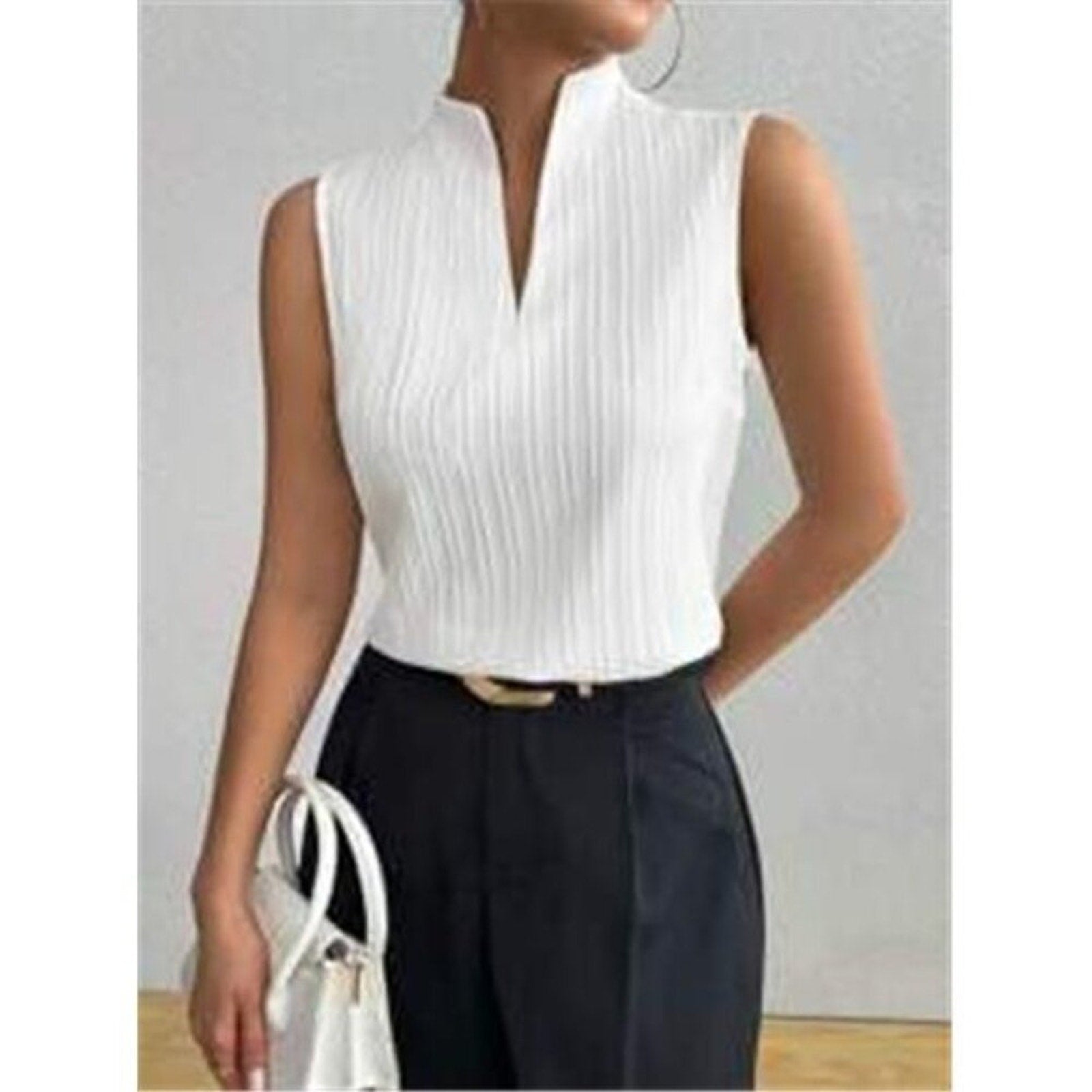 Women's Deep V Neck Sleeveless Work White Tops Ta Tops Blouses Business Casual