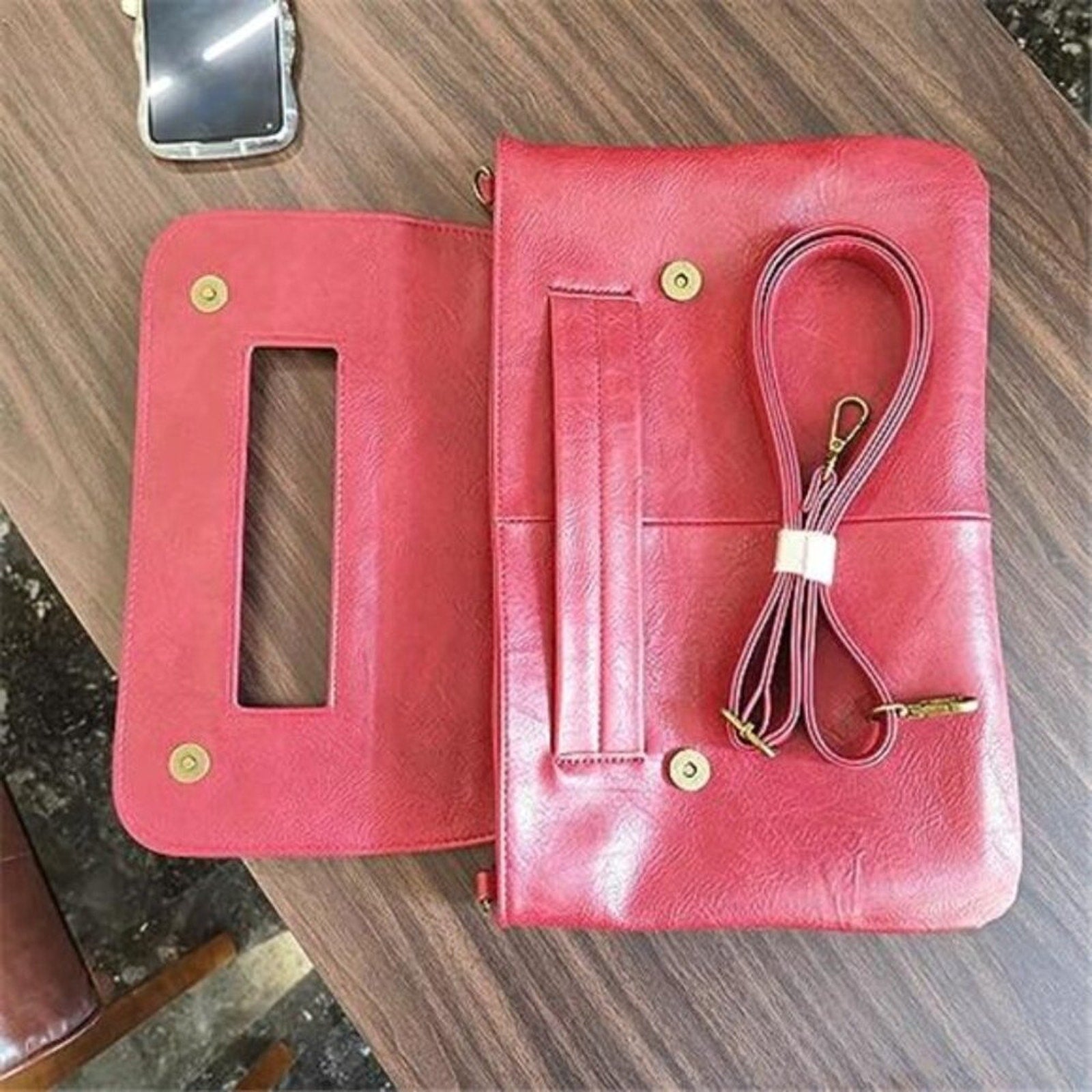 Women Handbags Red Vegan Leather Clutch Handbag Messenger Bag Large Solid High