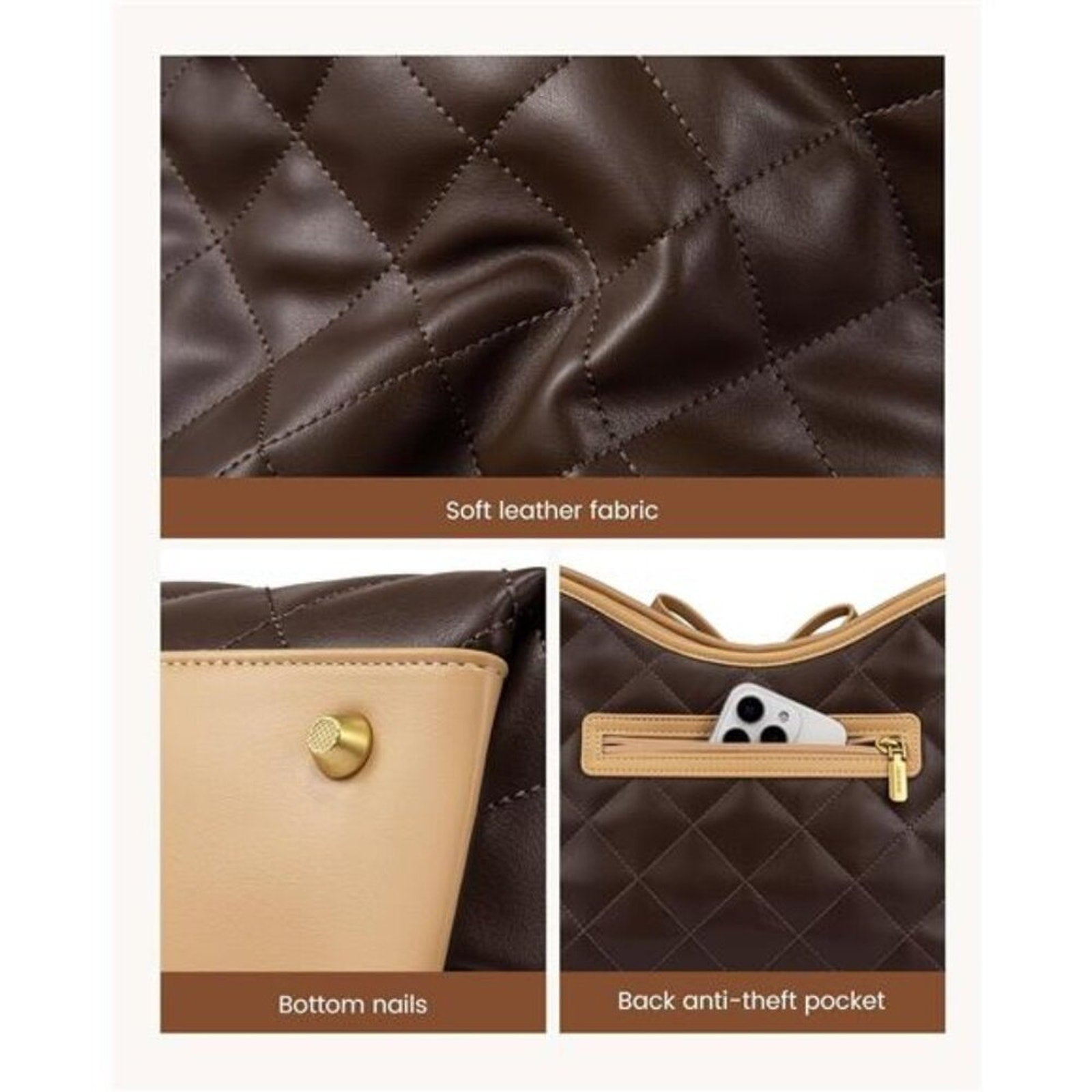 Purses for Women Soft Brown Vegan Leather Hobo Handbags Quilted Crossbody Bag