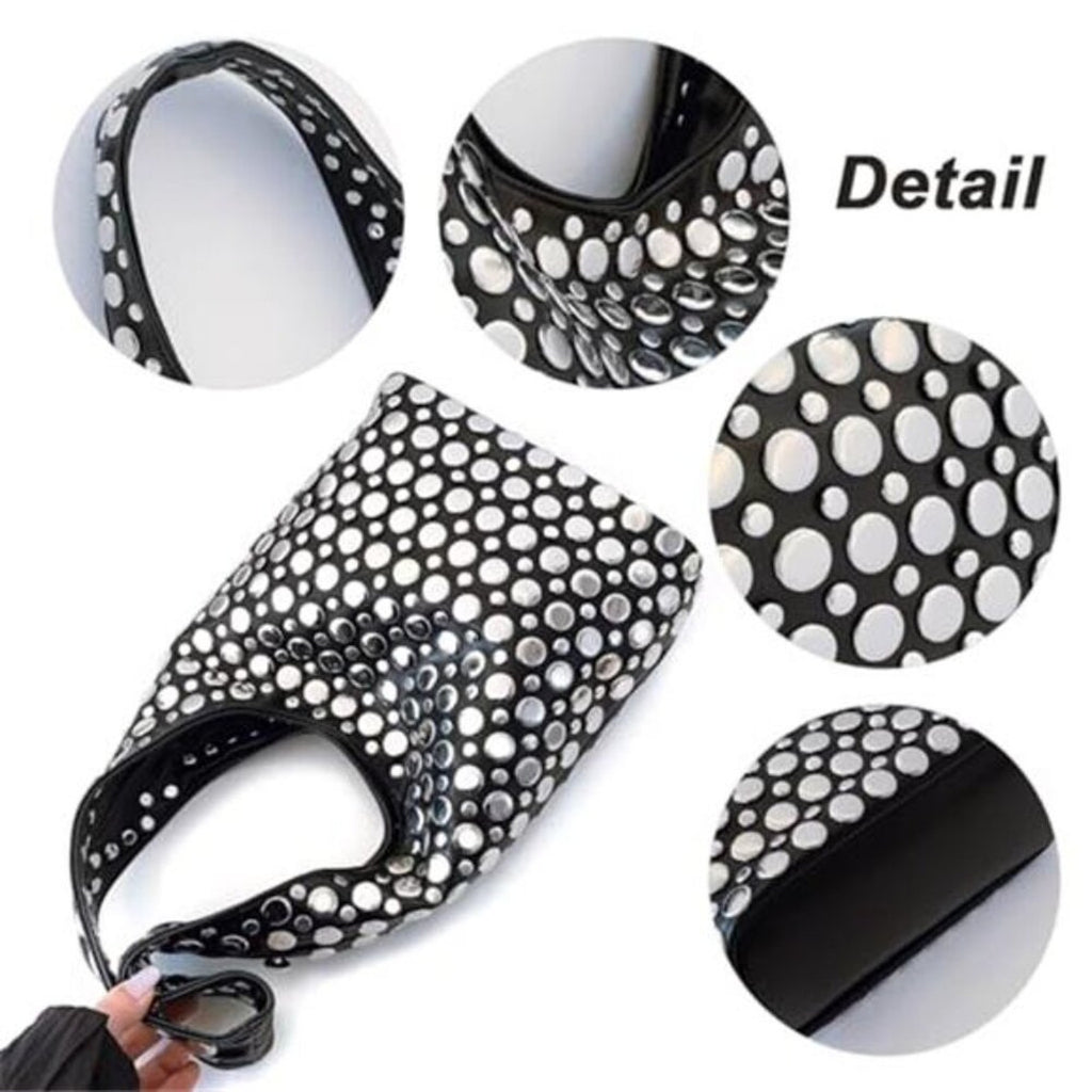 Y2K Hobo Shoulder Bag Punk Studded Top Handle Bag for Women Tote Handbag Black