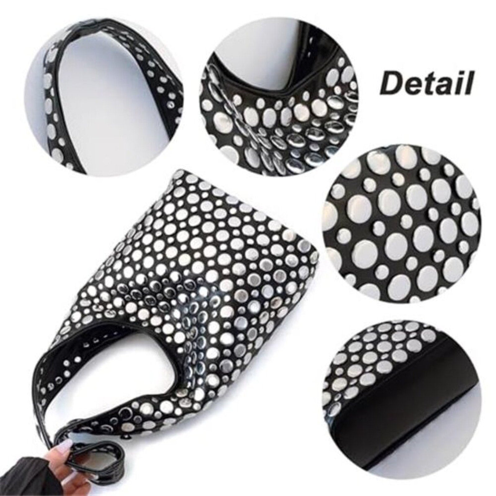 Y2K Hobo Shoulder Bag Punk Studded Top Handle Bag for Women Tote Handbag Black
