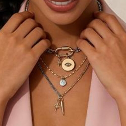 3 Pcs Gold Statement Necklace Muliti Layered Necklaces for Women Chunky Two Tone