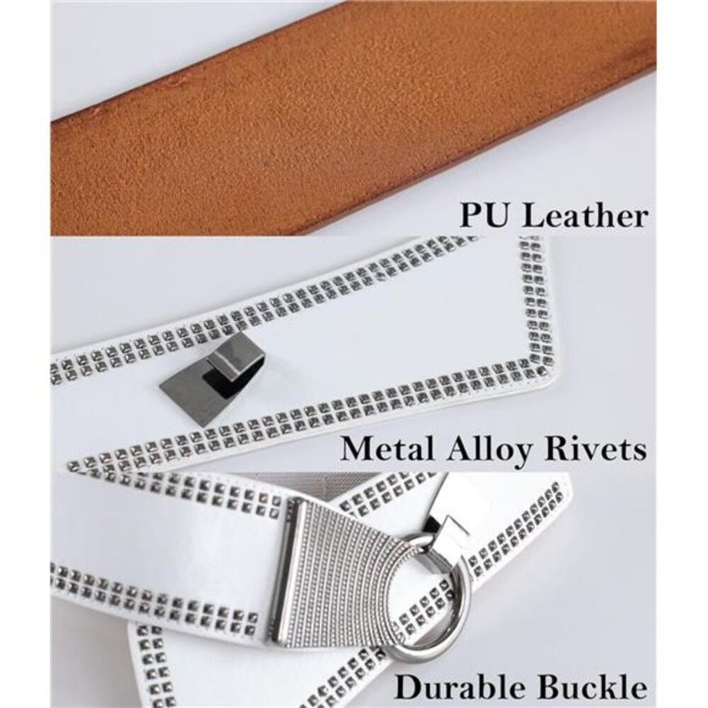 Fashion Wide Waist Belt Elastic Stretch Cinch Belts With Interlock Buckle White