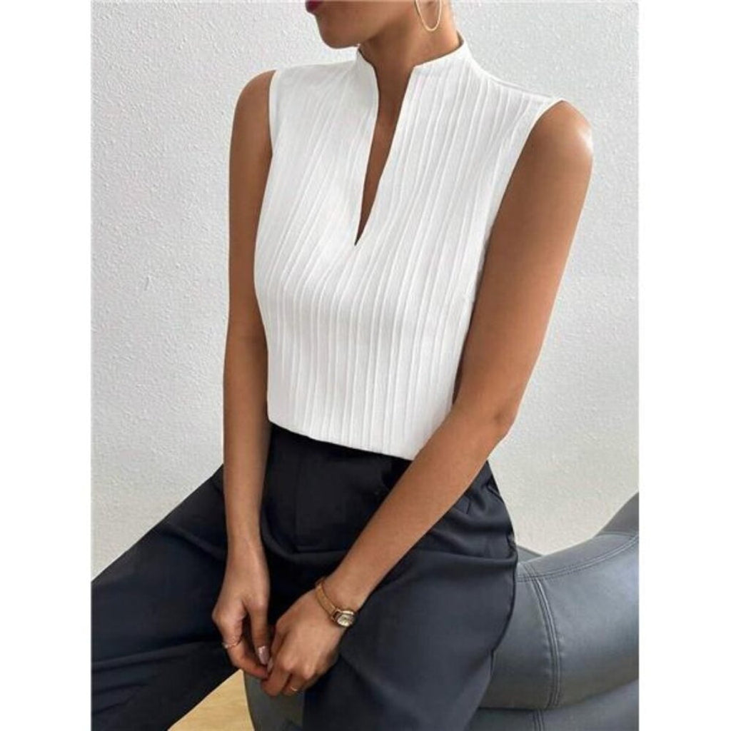 Women's Deep V Neck Sleeveless Work White Tops Ta Tops Blouses Business Casual