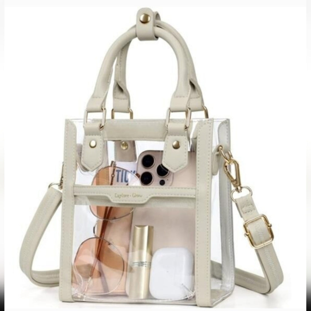 Clear Stadium-Approved Crossbody Bag Transparent Purse with Faux Leather Trim
