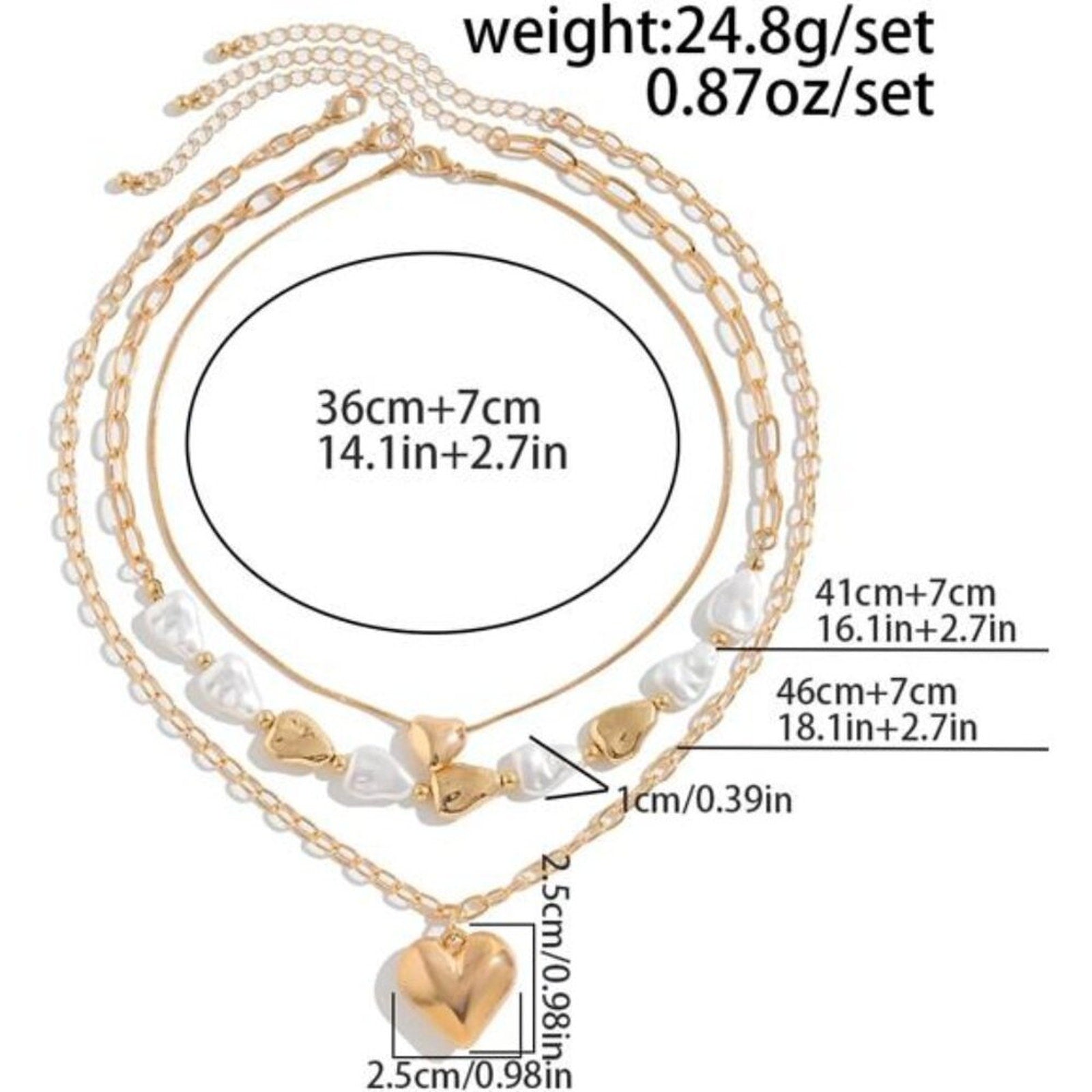 Layered Heart Necklace for Women Gold Chunky Heart Pendant Pearl Chain Necklace