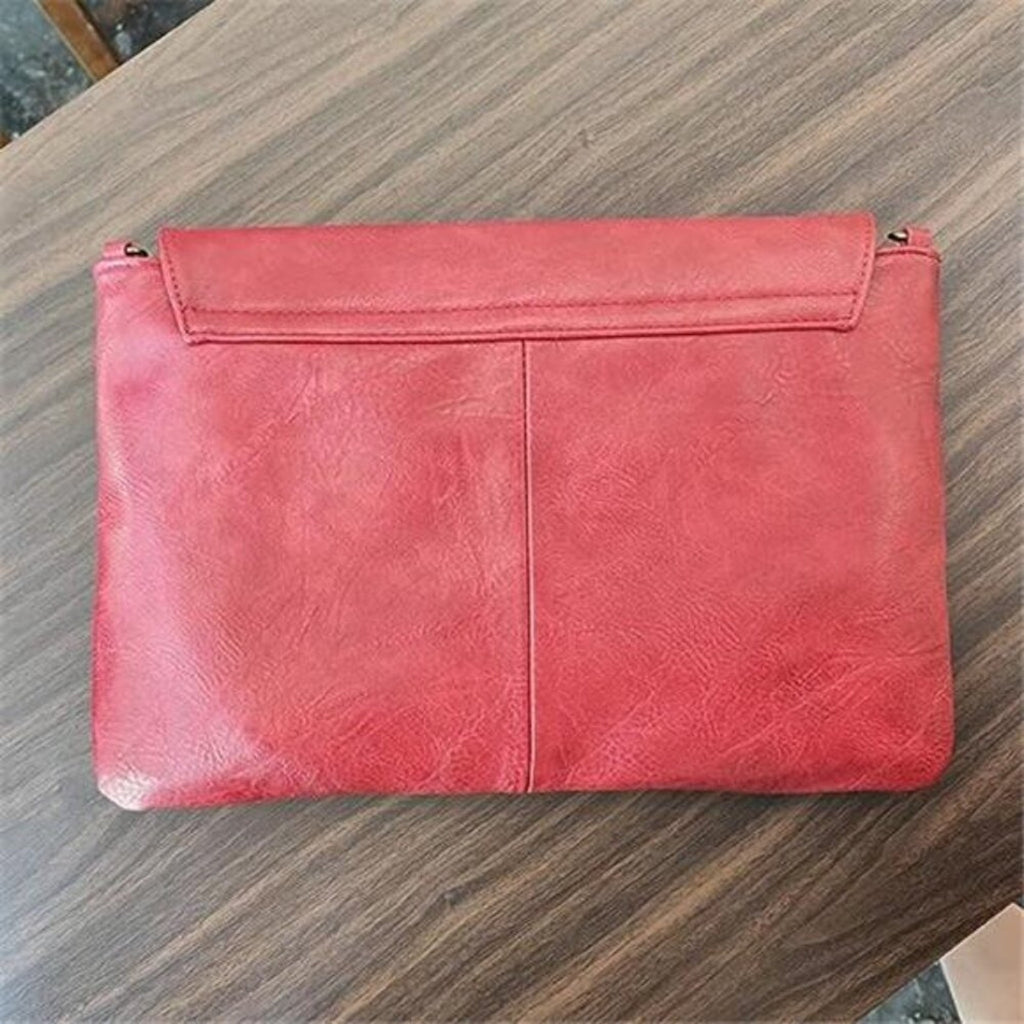 Women Handbags Red Vegan Leather Clutch Handbag Messenger Bag Large Solid High
