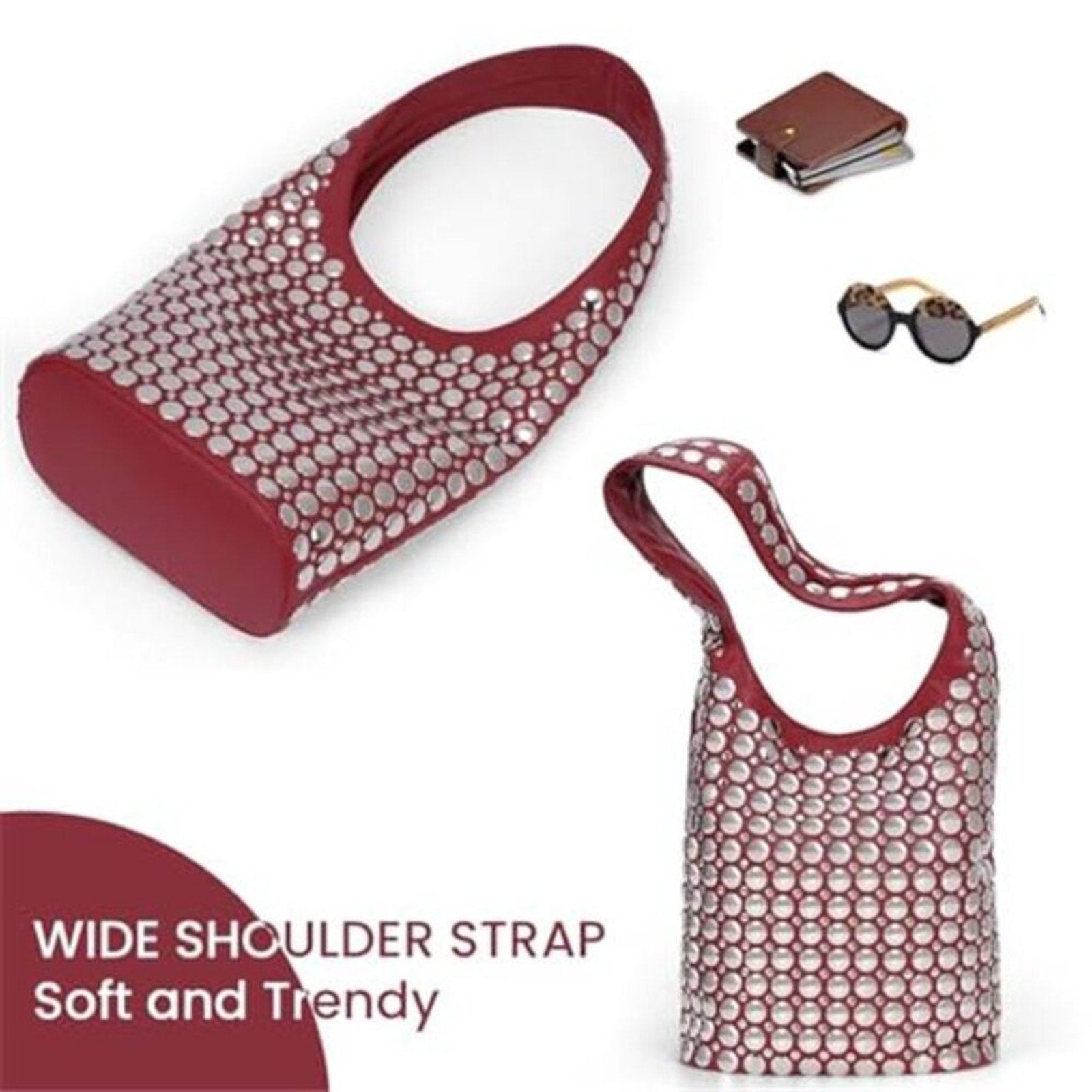 Vegan Leather Studded Tote Bag Women Y2K Hobo Shoulder Purse