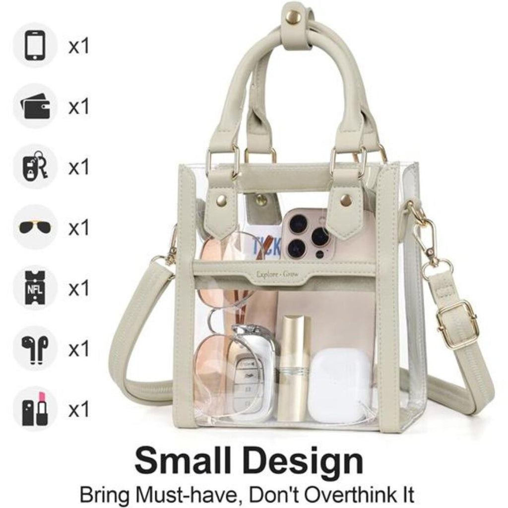 Clear Stadium-Approved Crossbody Bag Transparent Purse with Faux Leather Trim