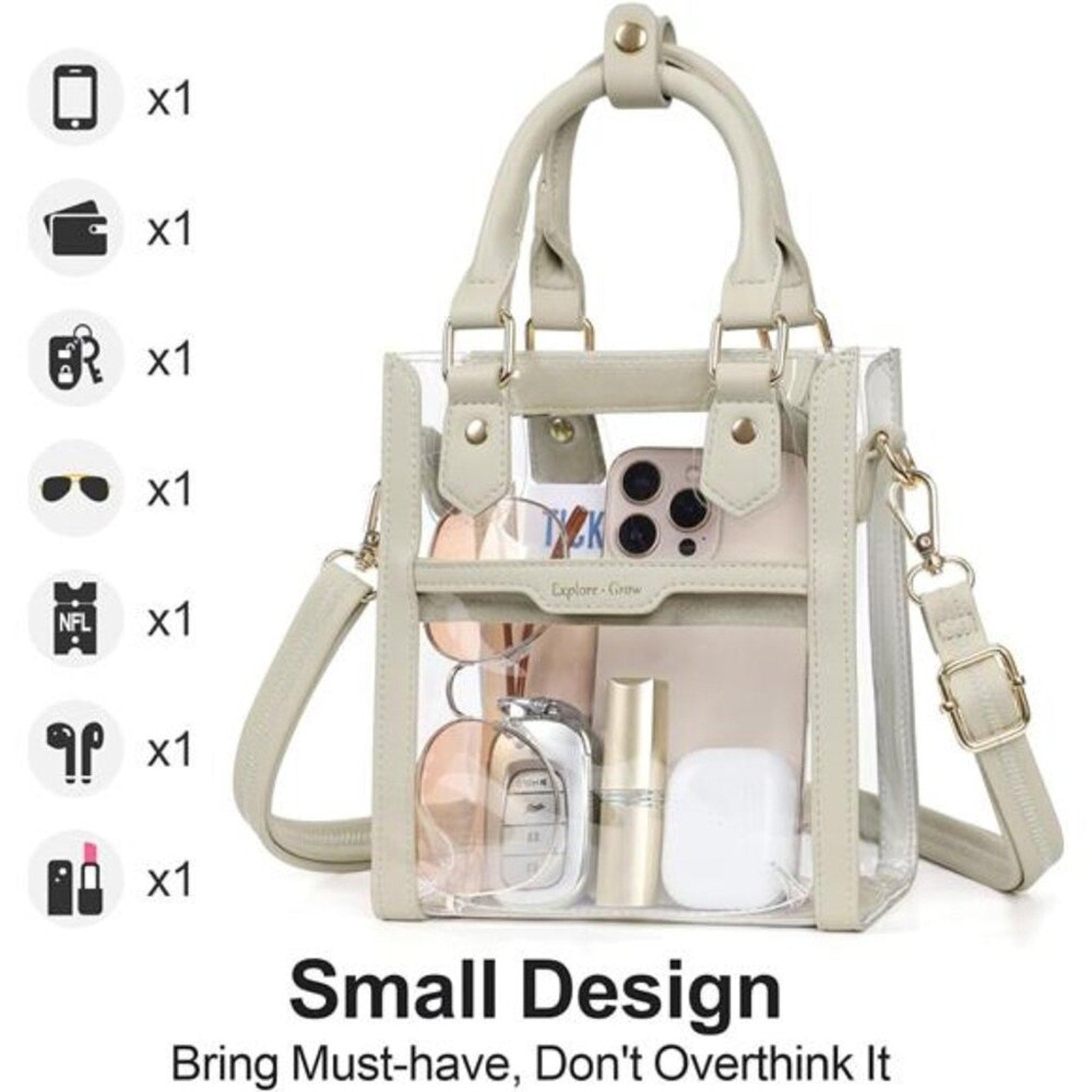 Clear Stadium-Approved Crossbody Bag Transparent Purse with Faux Leather Trim
