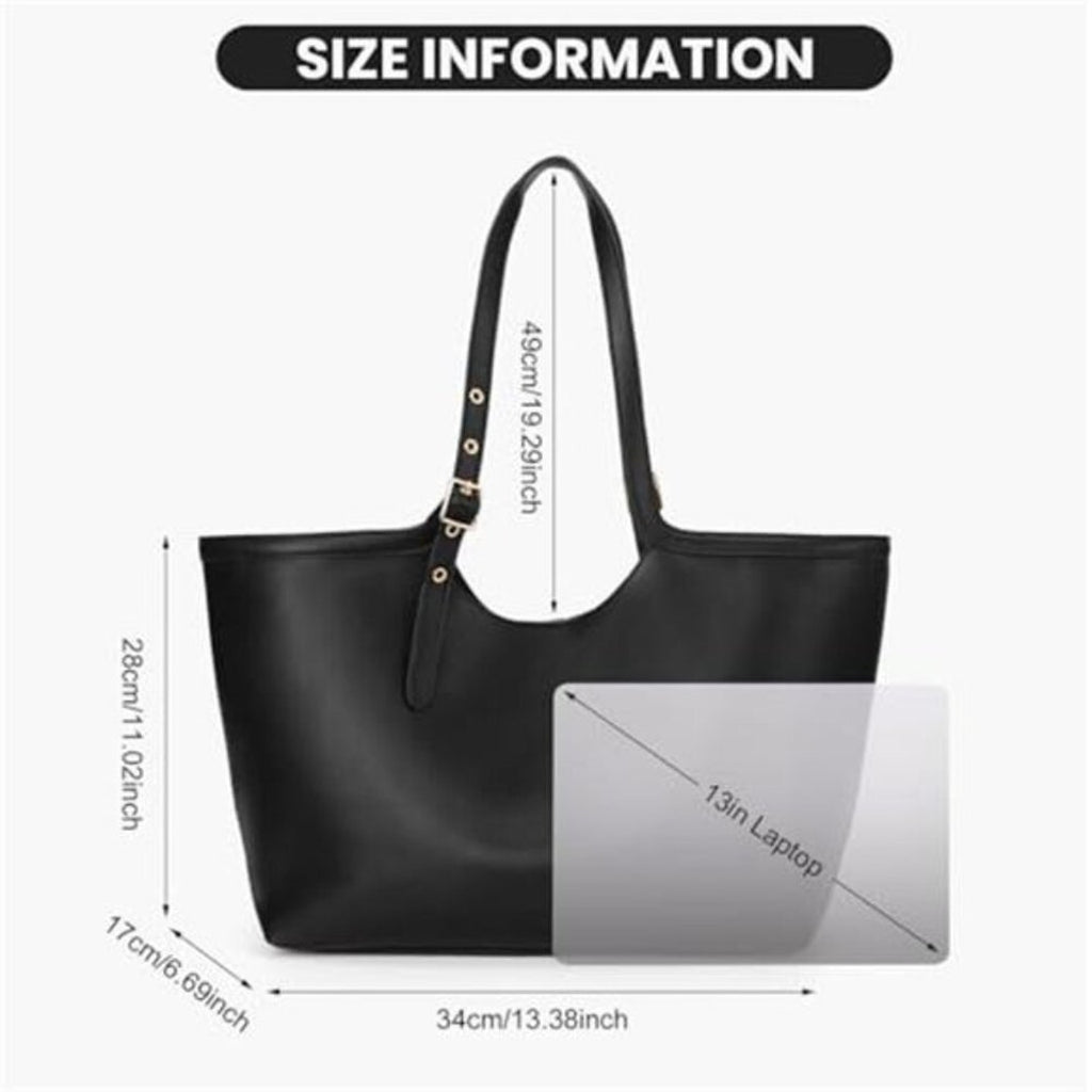Black Vegan Leather Tote Bag Cherry Charm Shoulder Handbag Large Capacity